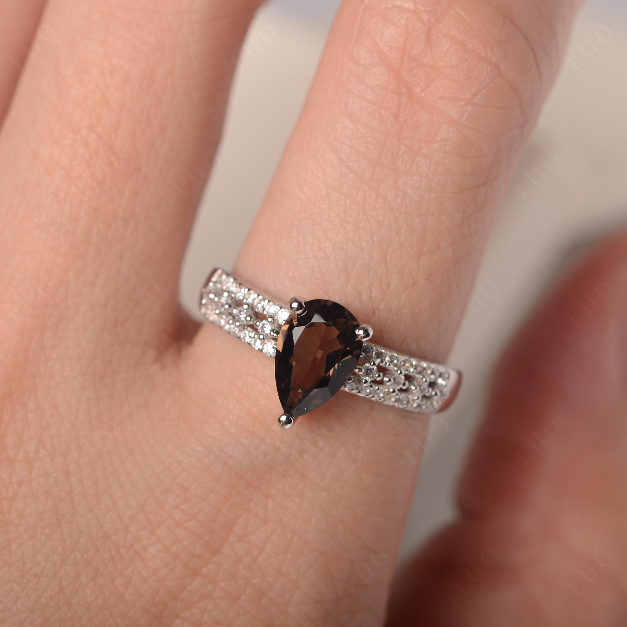 Smoky Quartz Pear Shaped Promise Ring - LUO Jewelry 