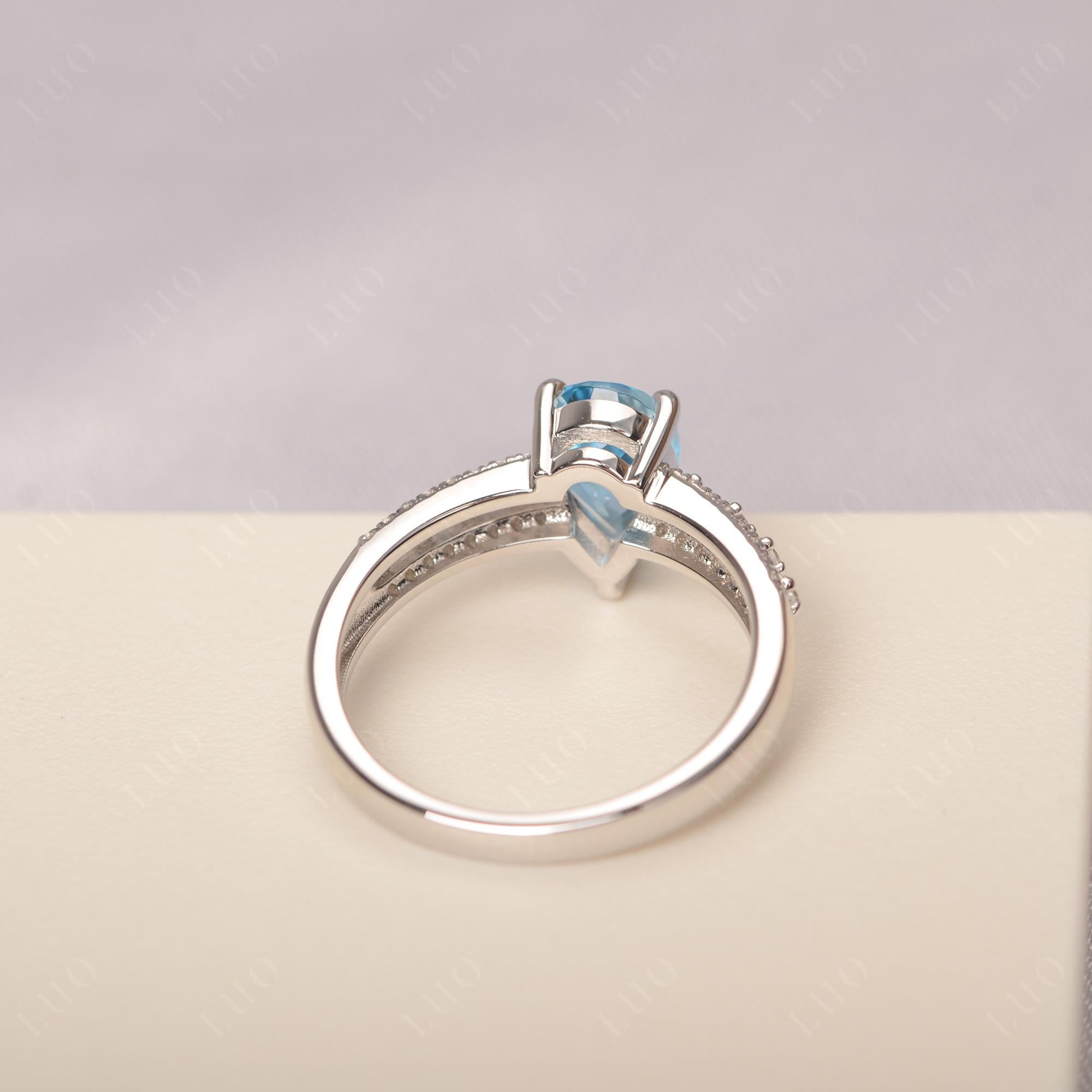 Swiss Blue Topaz 3 Rows Pave Engagement Ring - LUO Jewelry 