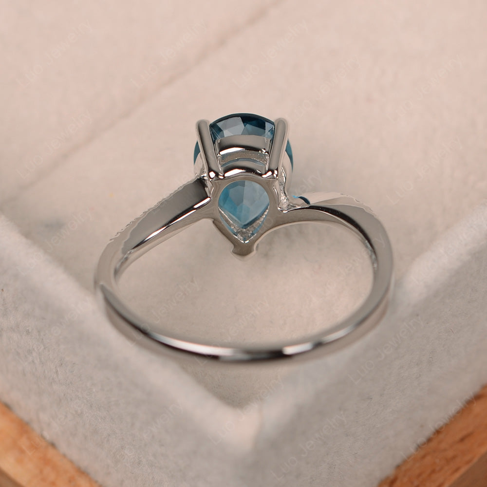 Pear Shaped London Blue Topaz Engagement Ring Pave - LUO Jewelry