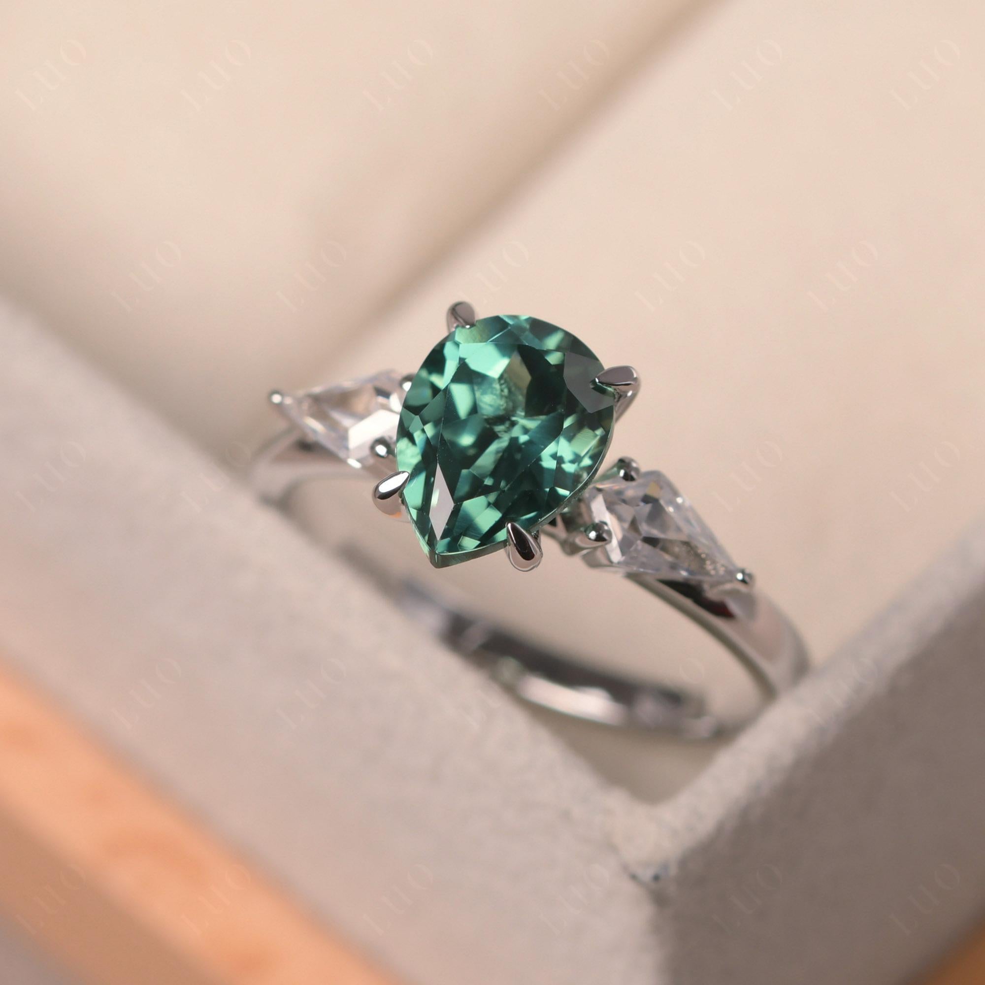 Pear Green Sapphire Trilogy Engagement Ring - LUO Jewelry 