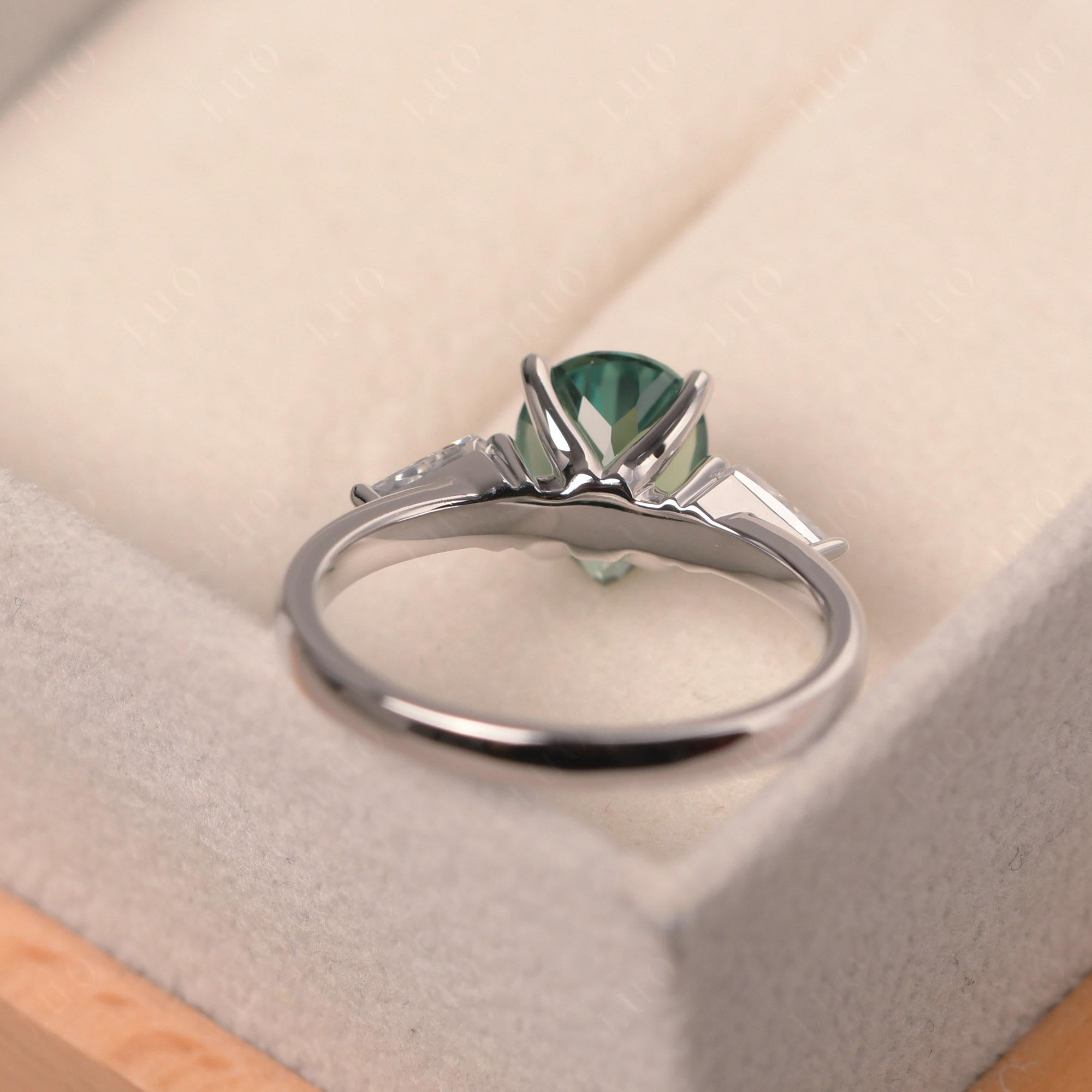 Pear Green Sapphire Trilogy Engagement Ring - LUO Jewelry 