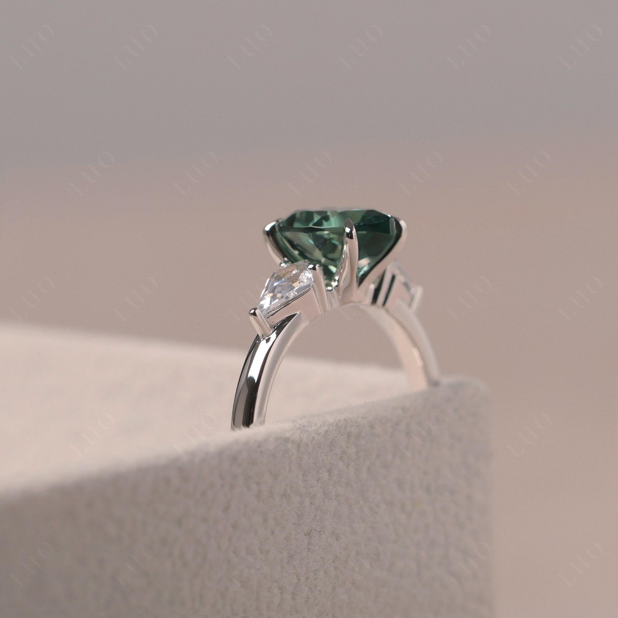 Pear Green Sapphire Trilogy Engagement Ring - LUO Jewelry 