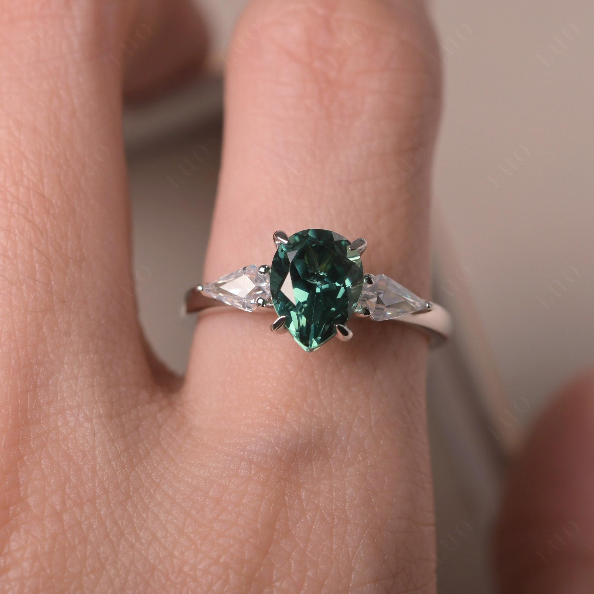 Pear Green Sapphire Trilogy Engagement Ring - LUO Jewelry 