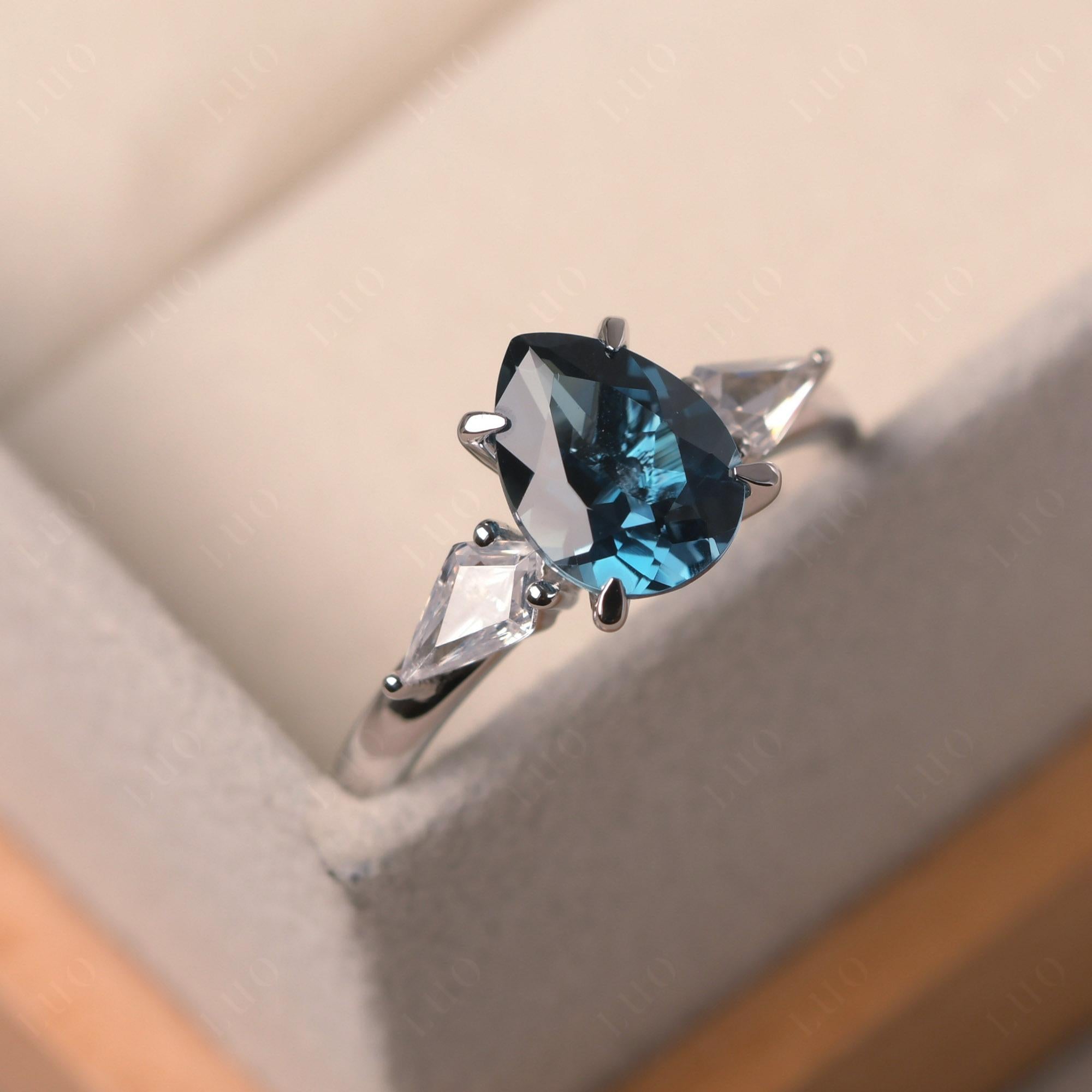 London Blue Topaz Pear Three Stone Ring - LUO Jewelry 