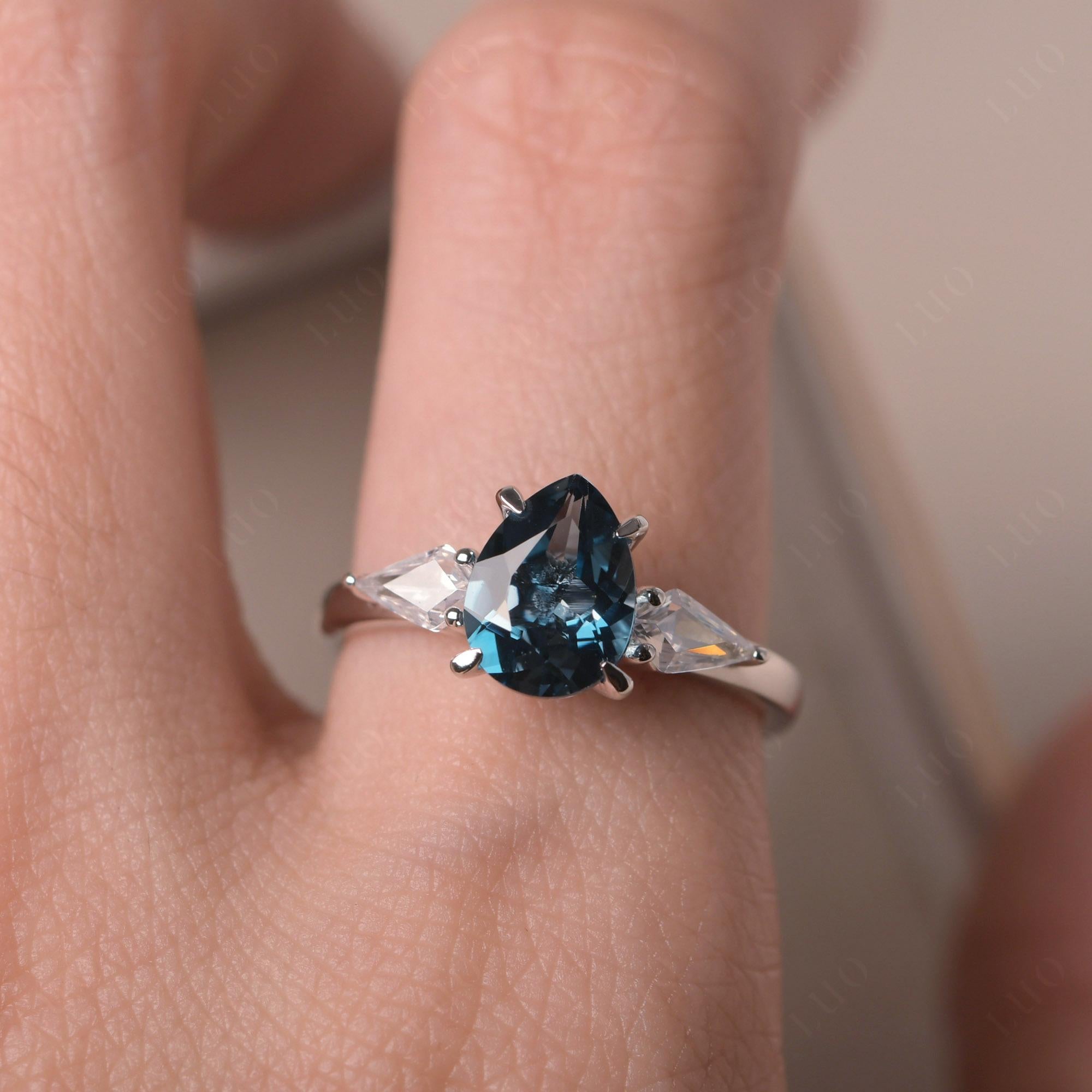 London Blue Topaz Pear Three Stone Ring - LUO Jewelry 