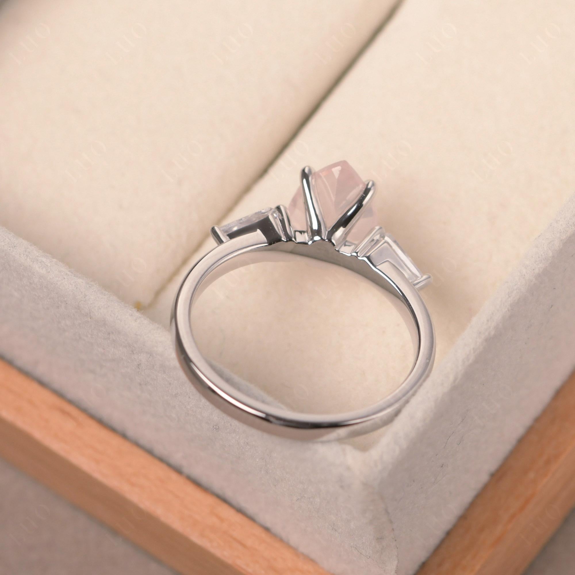 Pear Rose Quartz Trilogy Engagement Ring - LUO Jewelry 