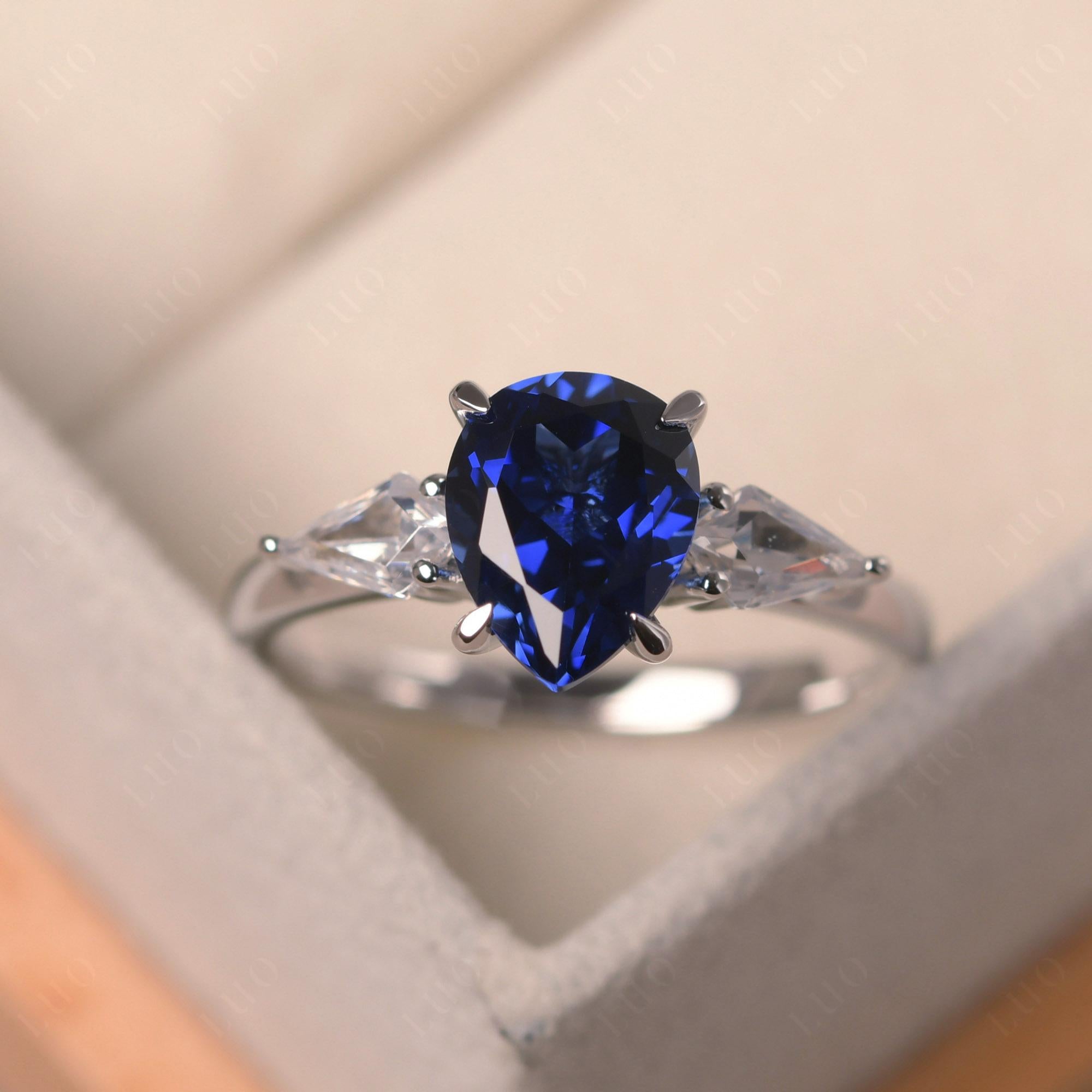 Sapphire Pear Three Stone Ring - LUO Jewelry 