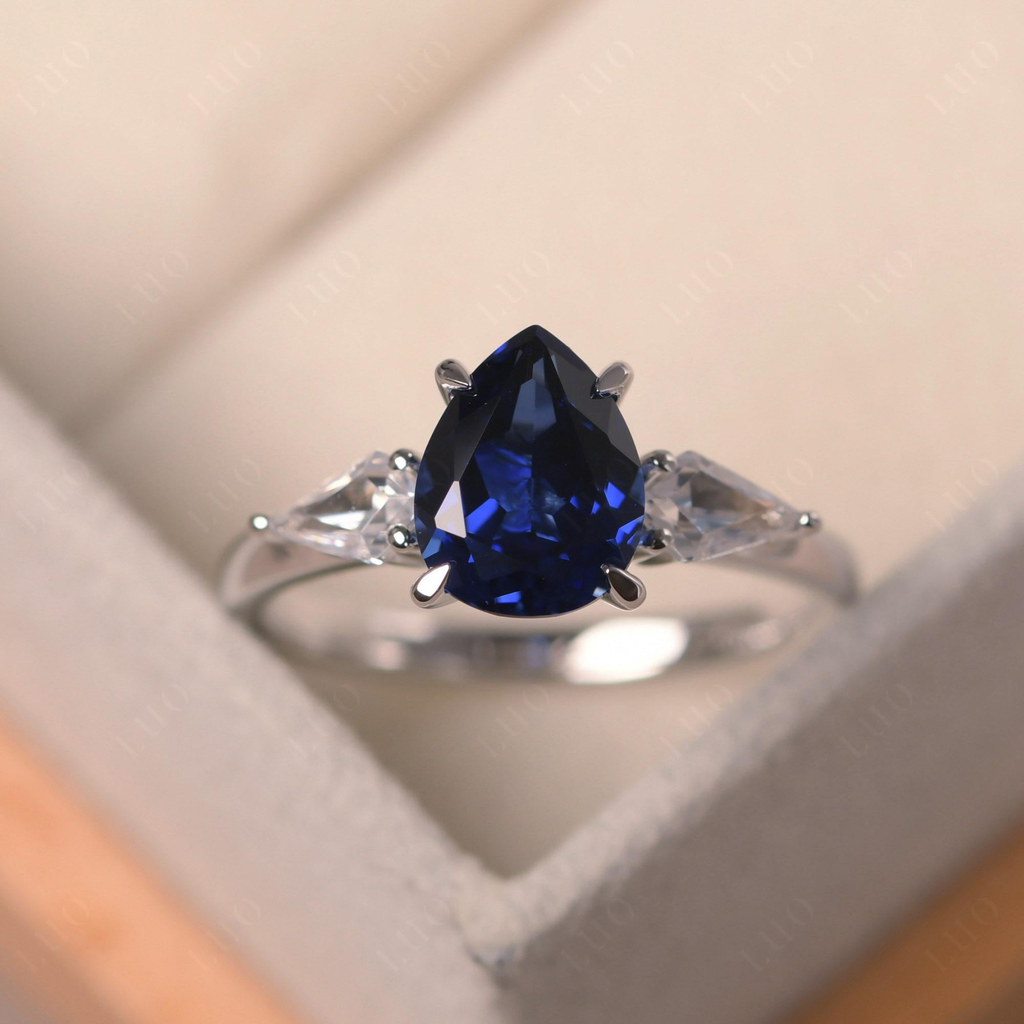 Sapphire Pear Three Stone Ring - LUO Jewelry 