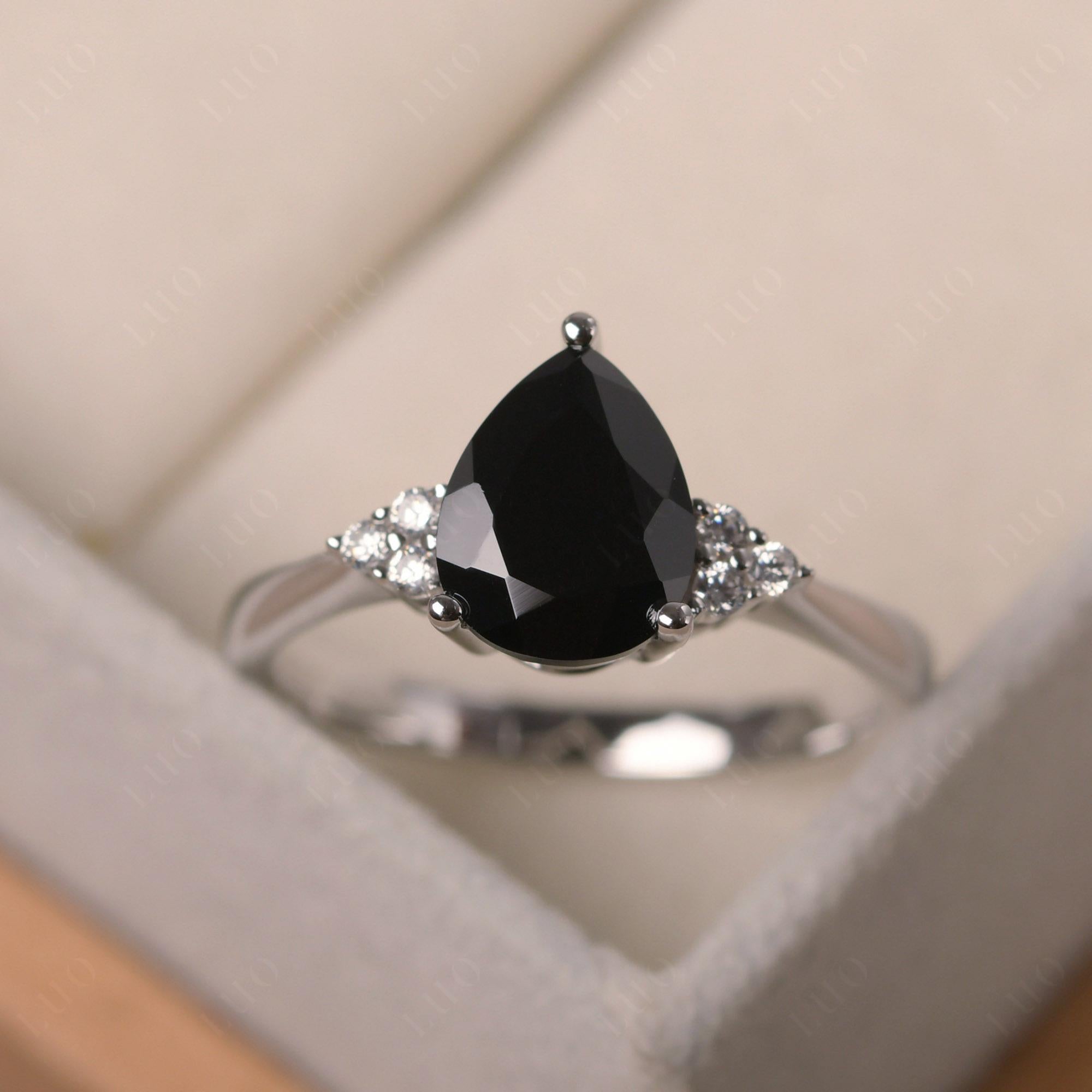 Pear Shaped Black Spinel Promise Ring - LUO Jewelry 