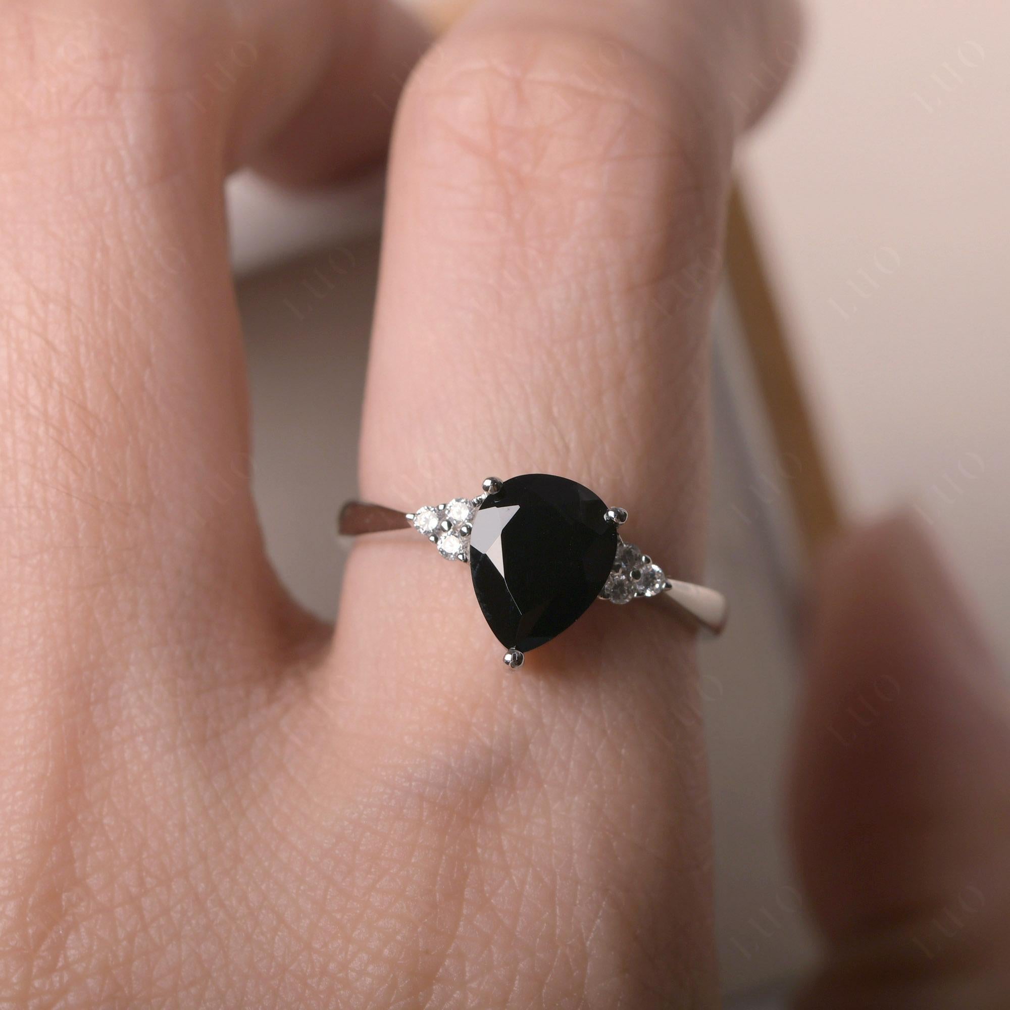 Pear Shaped Black Spinel Promise Ring - LUO Jewelry 