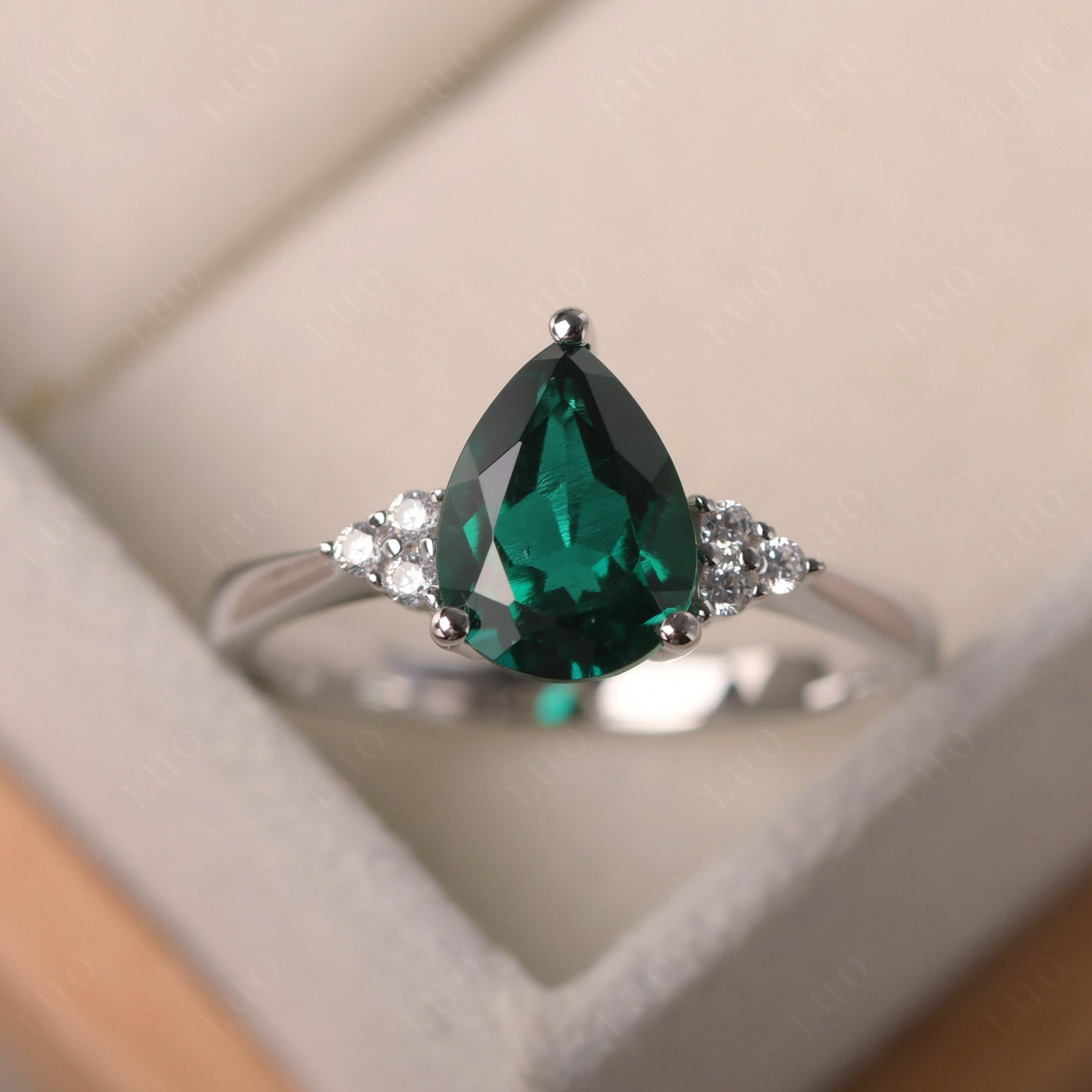 Pear Shaped Emerald Promise Ring - LUO Jewelry 