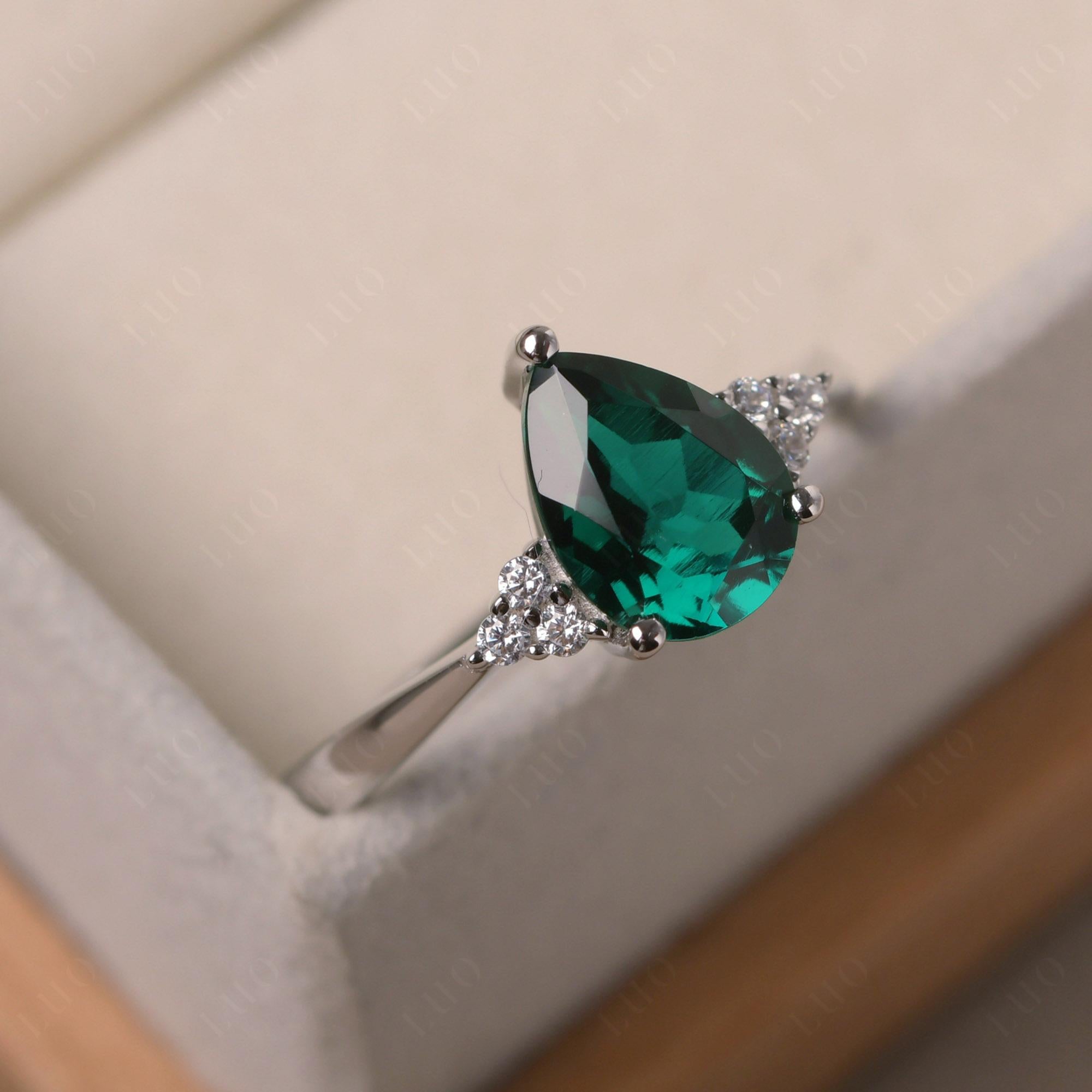Pear Shaped Emerald Promise Ring - LUO Jewelry 