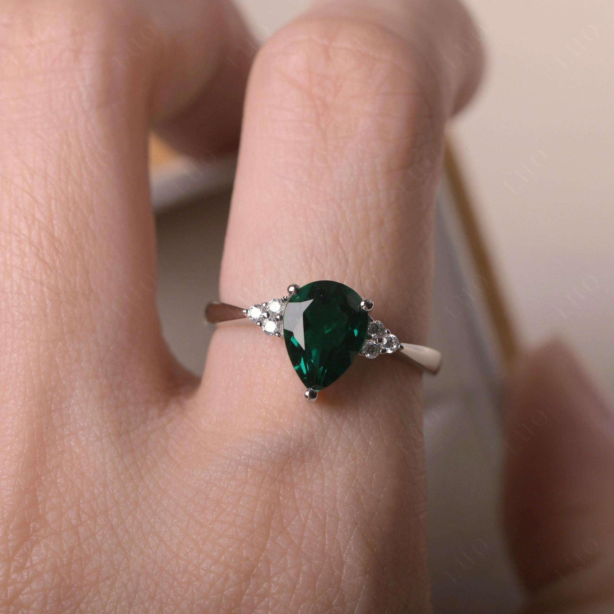 Pear Shaped Emerald Promise Ring - LUO Jewelry 