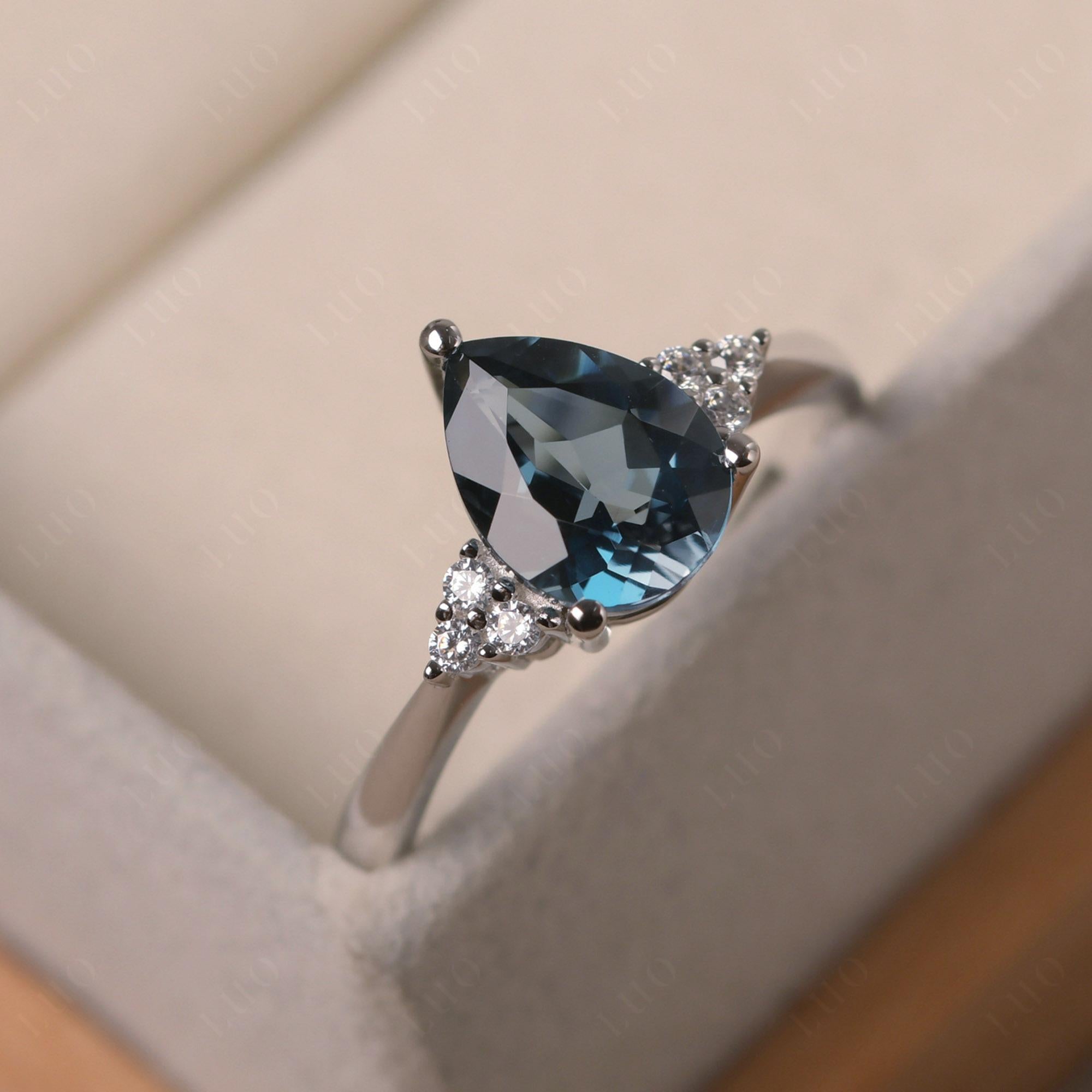 Pear Shaped London Blue Topaz Promise Ring - LUO Jewelry 