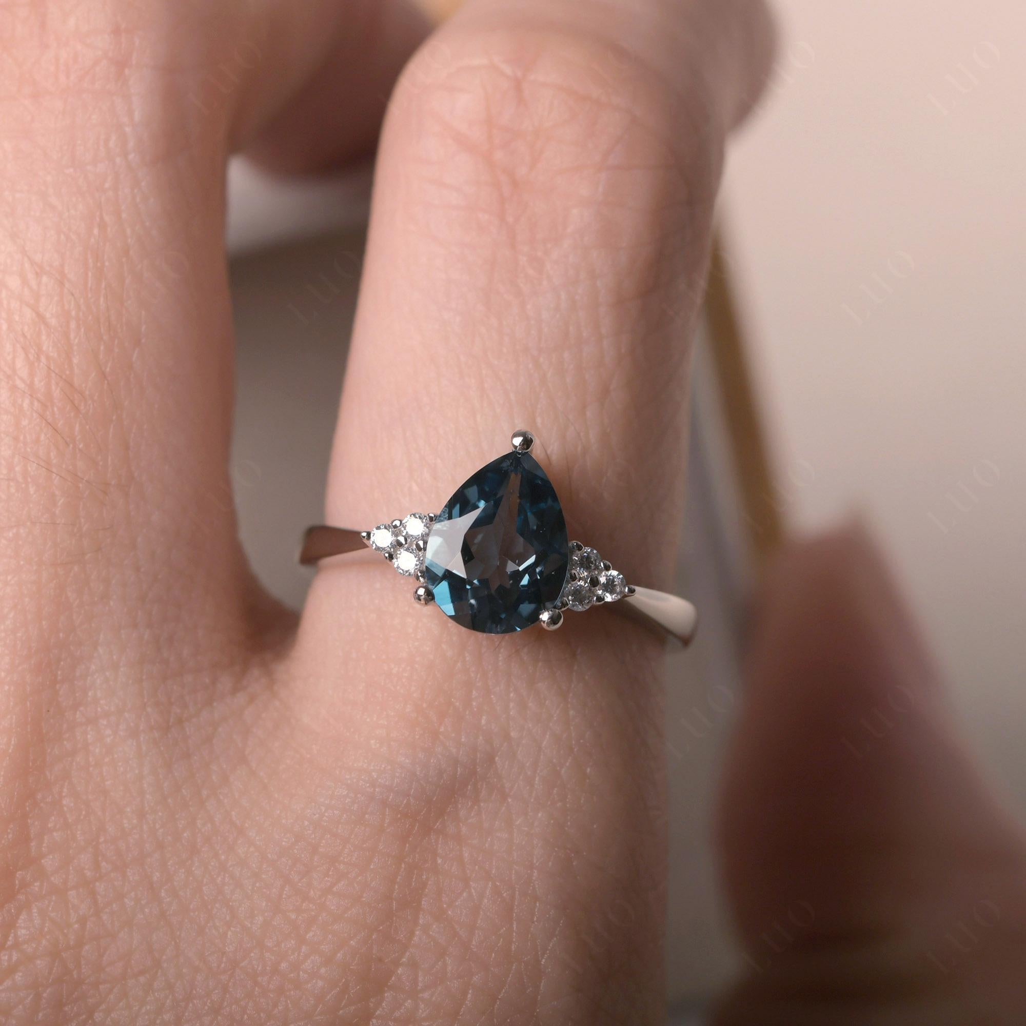 Pear Shaped London Blue Topaz Promise Ring - LUO Jewelry 