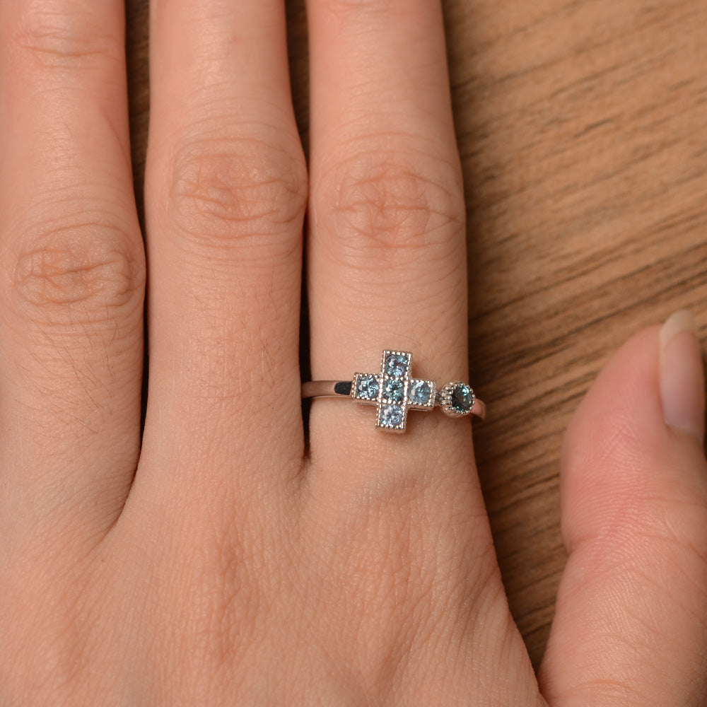 Alexandrite 6 Stones Cross Mothers Ring