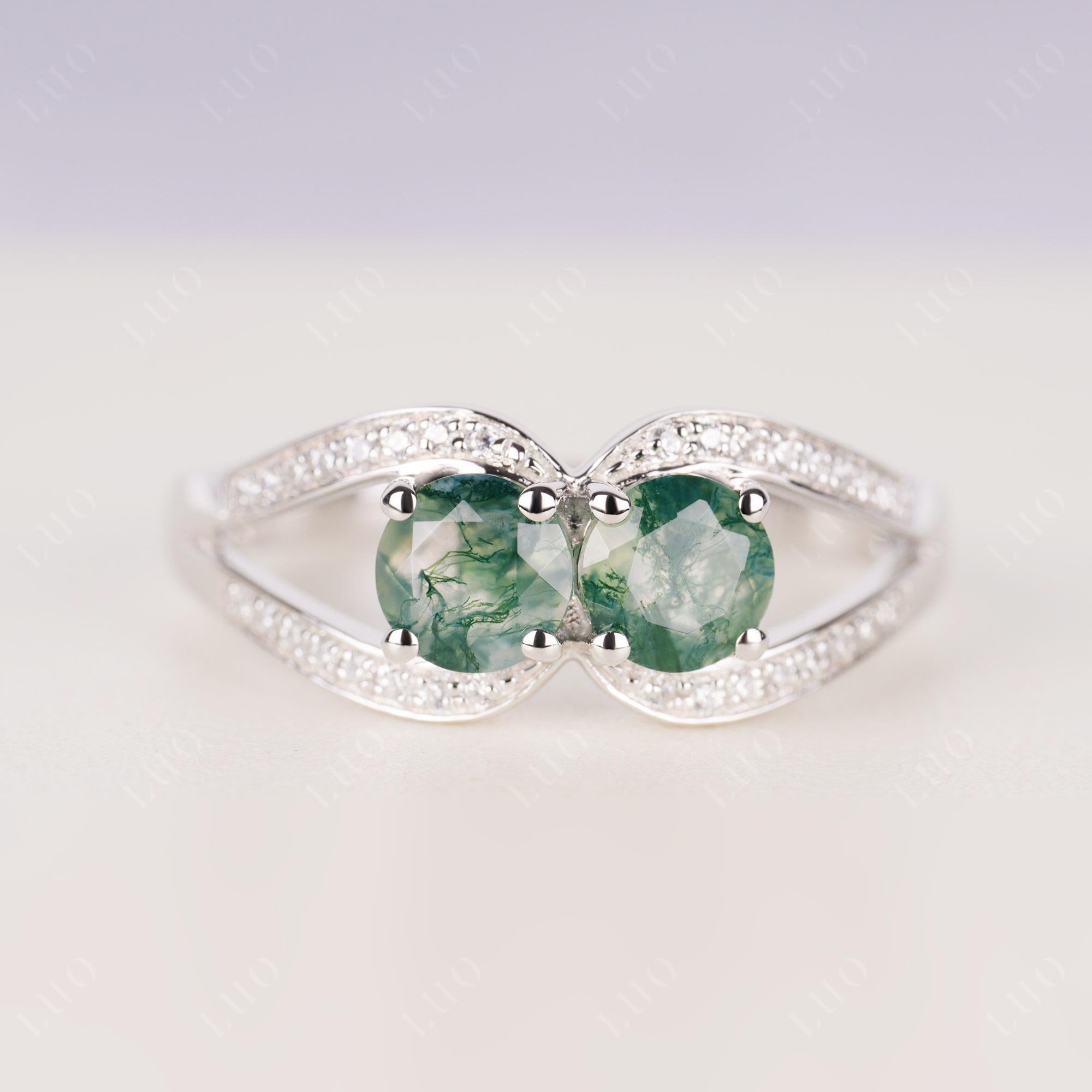 Moss Agate Two Stone Split Shank Ring | LUO Jewelry