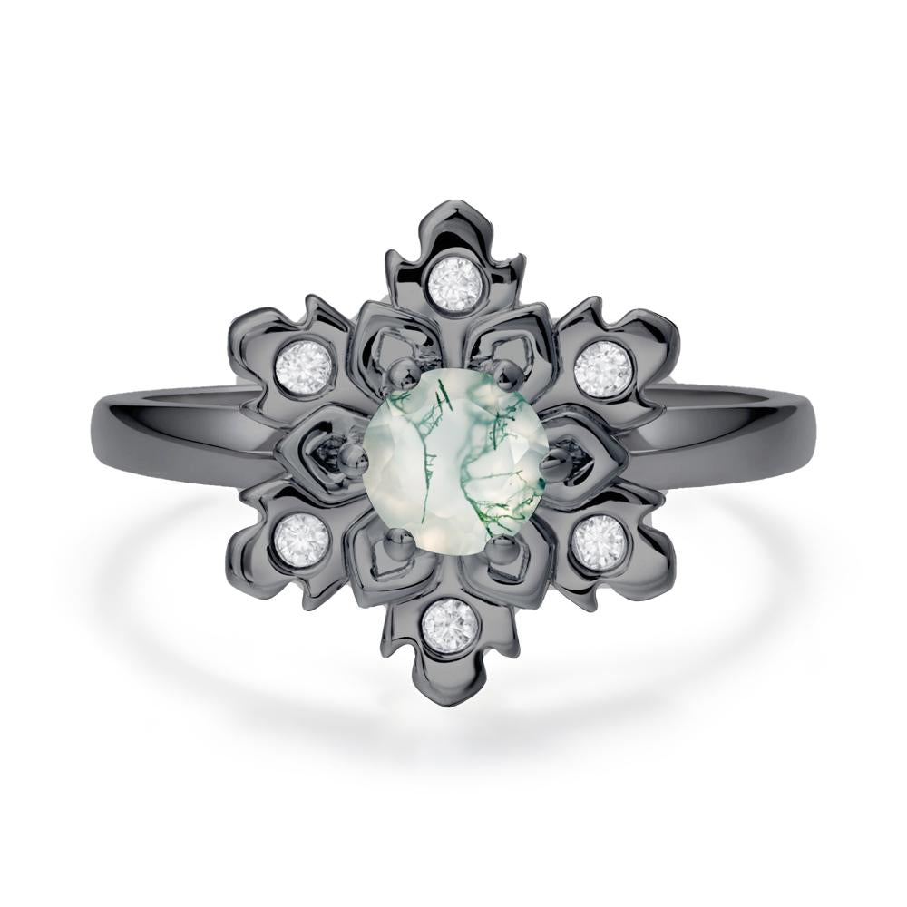 Moss Agate Snowflake Ring - LUO Jewelry #metal_black finish sterling silver