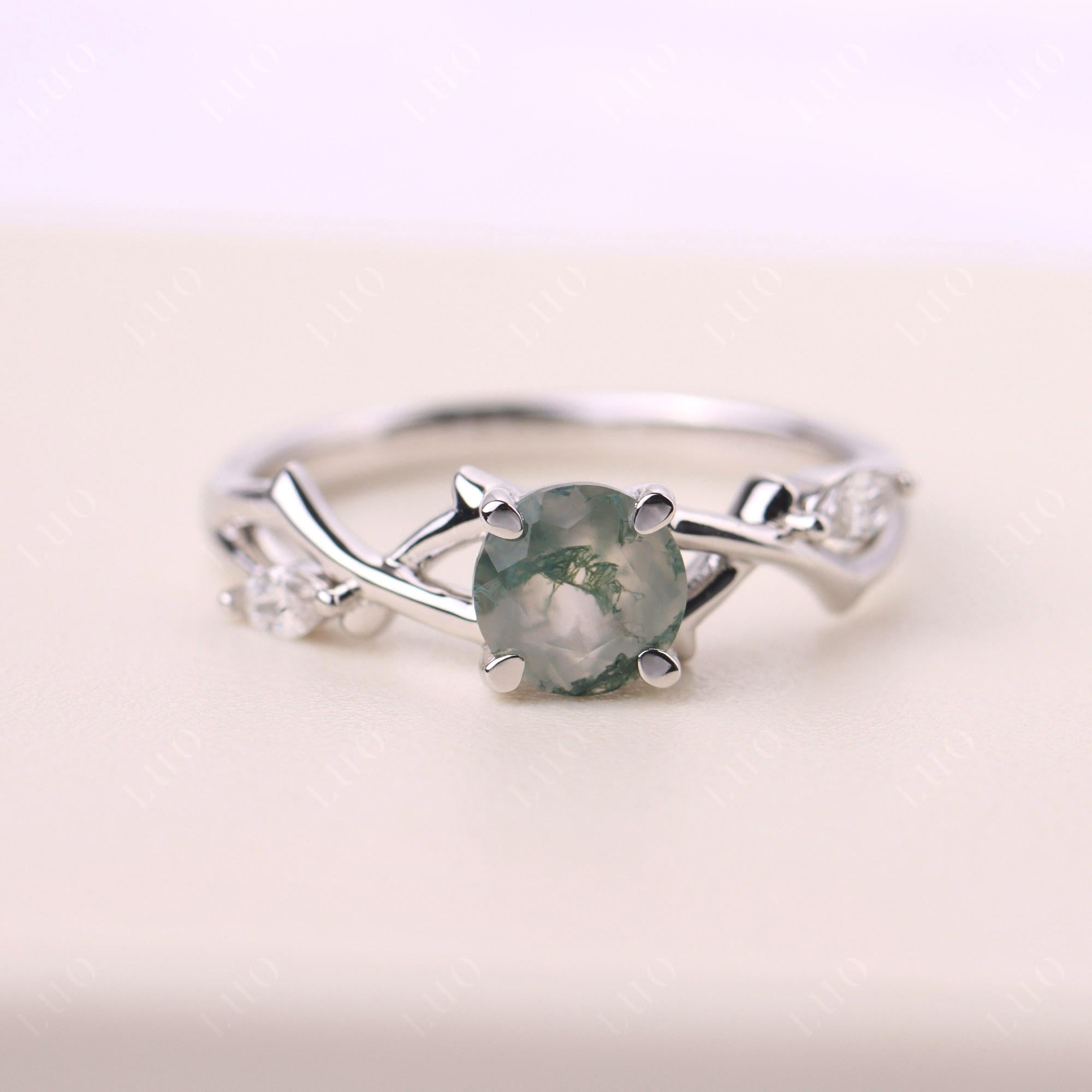 Moss Agate Twig Engagement Ring - LUO Jewelry 