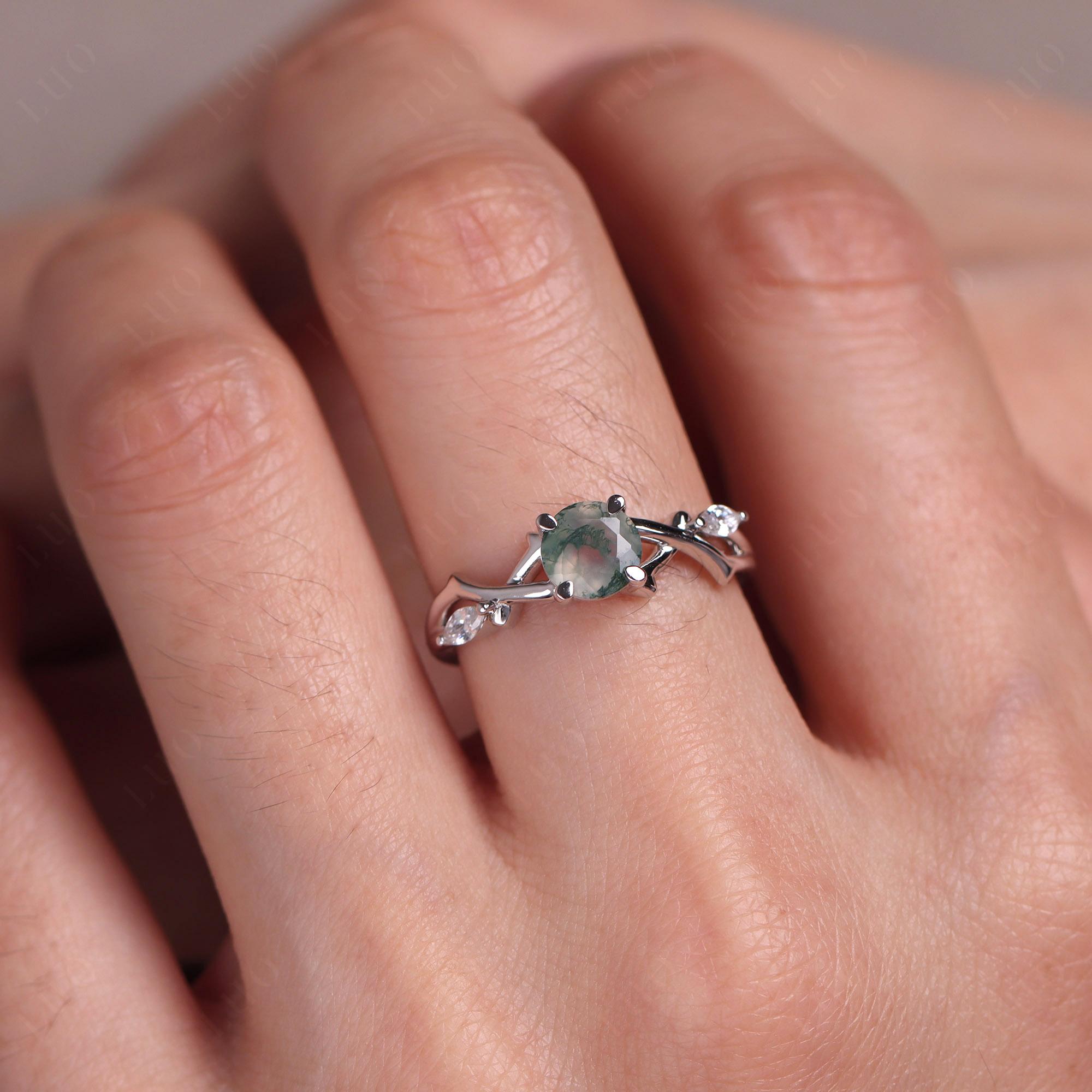 Moss Agate Twig Engagement Ring - LUO Jewelry 