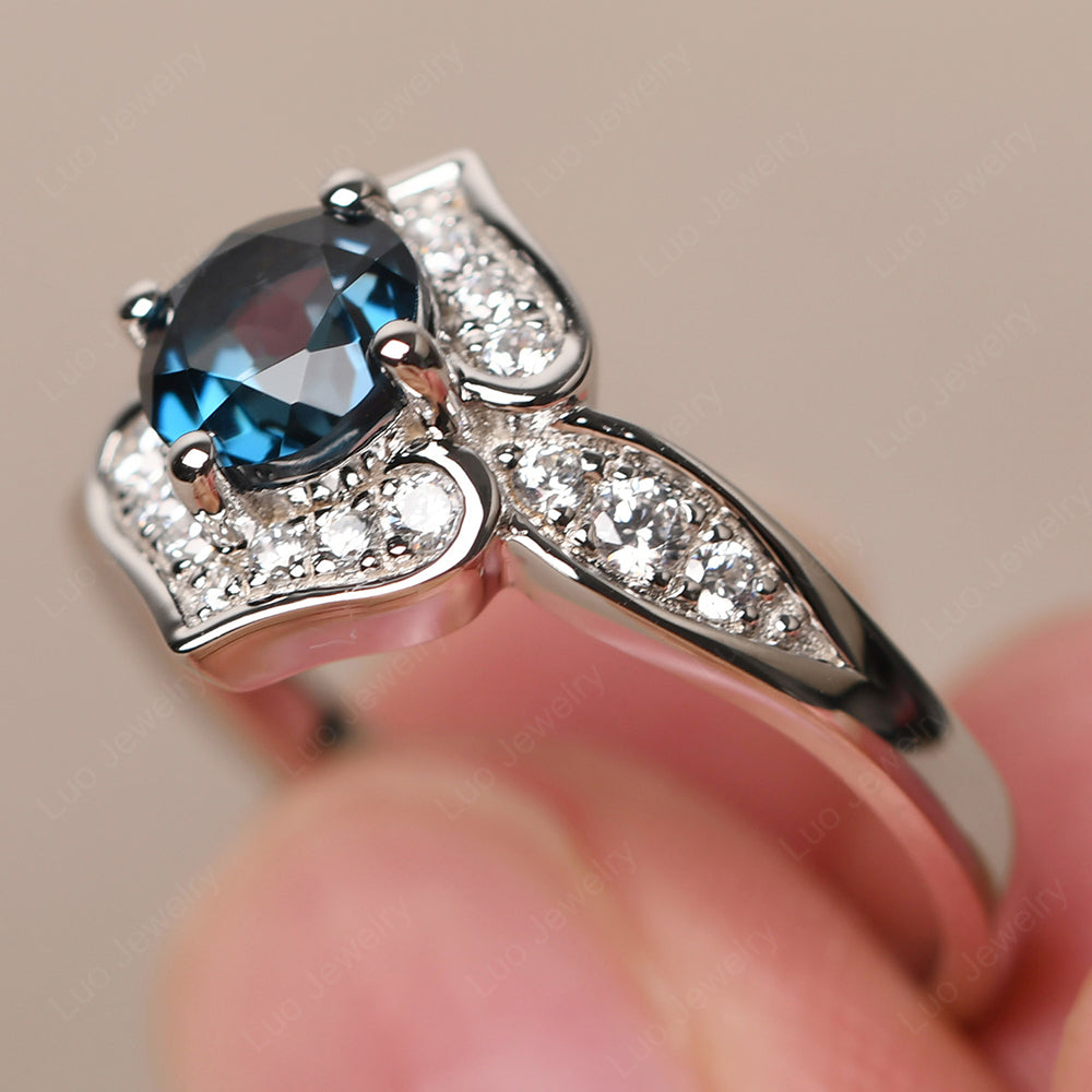 Round Cut London Blue Topaz Dainty Engagement Ring