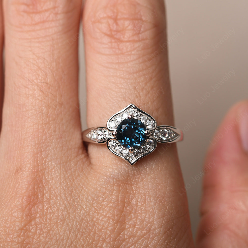 Round Cut London Blue Topaz Dainty Engagement Ring