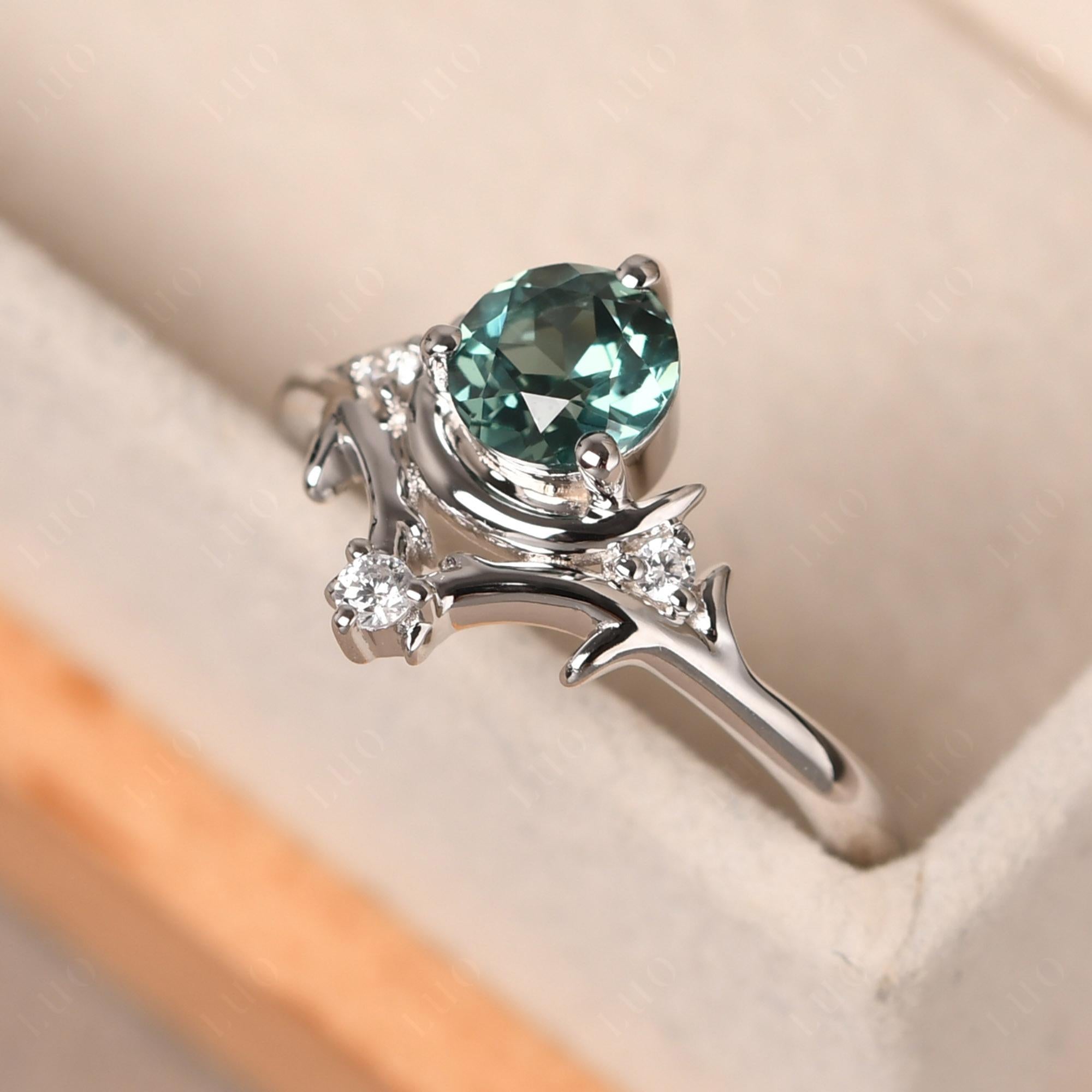 Green Sapphire Star and Moon Engagement Ring - LUO Jewelry 