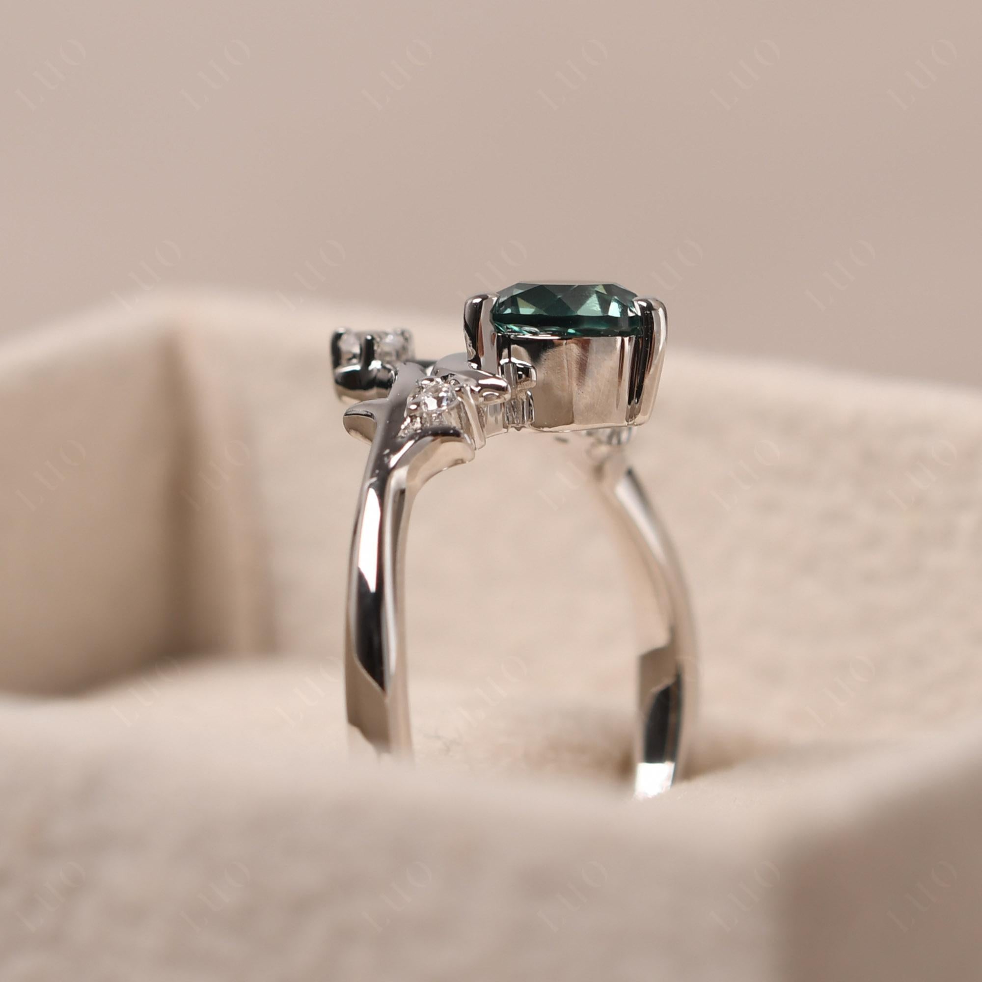 Green Sapphire Star and Moon Engagement Ring - LUO Jewelry 