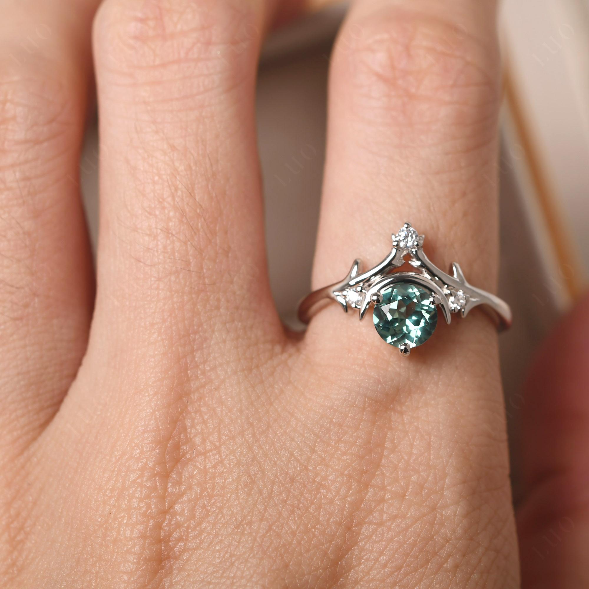 Green Sapphire Star and Moon Engagement Ring - LUO Jewelry 