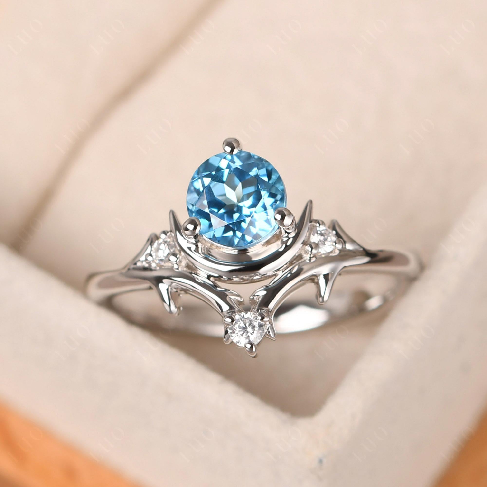 Swiss Blue Topaz Moon and Star Ring - LUO Jewelry 