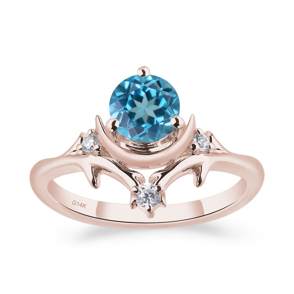 Swiss Blue Topaz Moon and Star Ring - LUO Jewelry #metal_14k rose gold