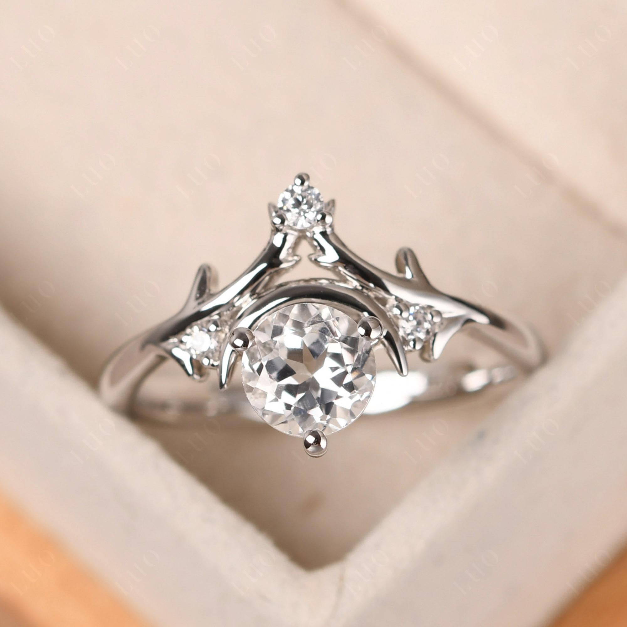 White Topaz Ring with Moon and Star - LUO Jewelry 