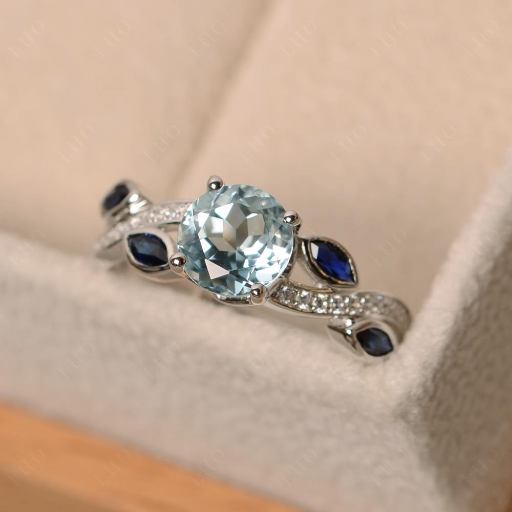 Aquamarine Leaf Engagement Ring - LUO Jewelry 