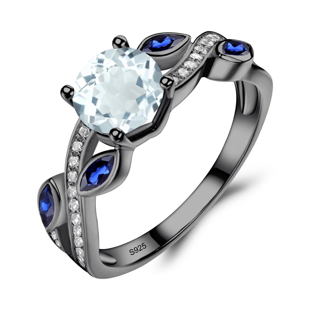 Aquamarine Leaf Engagement Ring - LUO Jewelry #metal_black finish sterling silver
