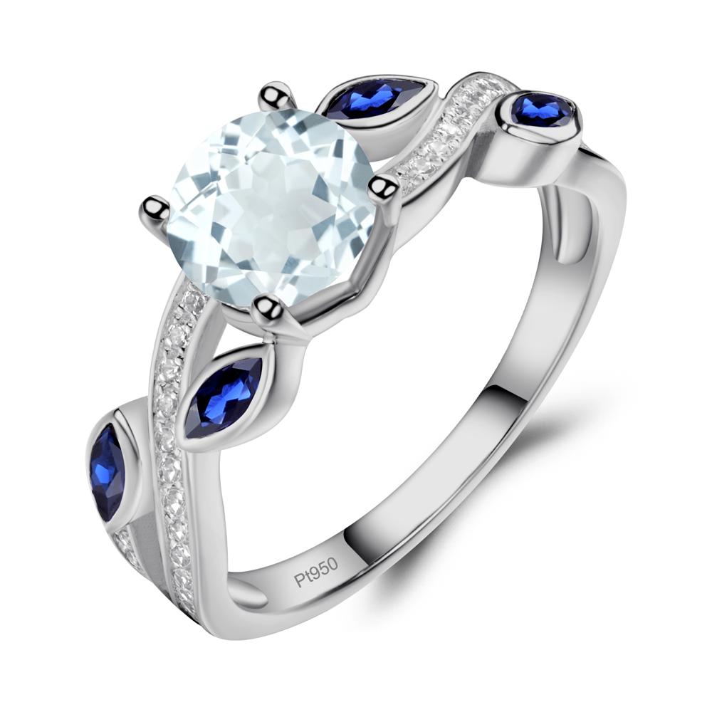 Aquamarine Leaf Engagement Ring - LUO Jewelry #metal_platinum