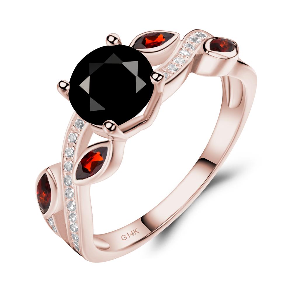 Black Spinel Twisted Leaf Engagement Ring - LUO Jewelry #metal_14k rose gold