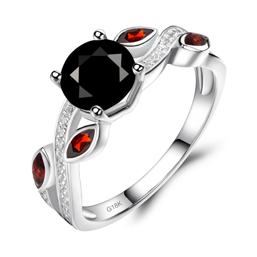 Black Spinel Twisted Leaf Engagement Ring - LUO Jewelry #metal_18k white gold