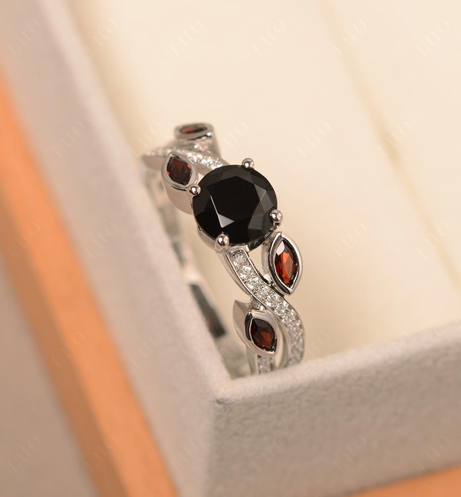 Black Spinel Twisted Leaf Engagement Ring - LUO Jewelry 