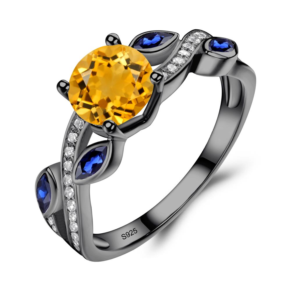 Citrine Engagement Ring with Leaf - LUO Jewelry #metal_black finish sterling silver