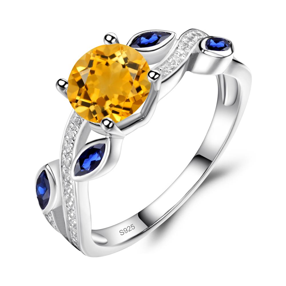 Citrine Engagement Ring with Leaf - LUO Jewelry #metal_sterling silver