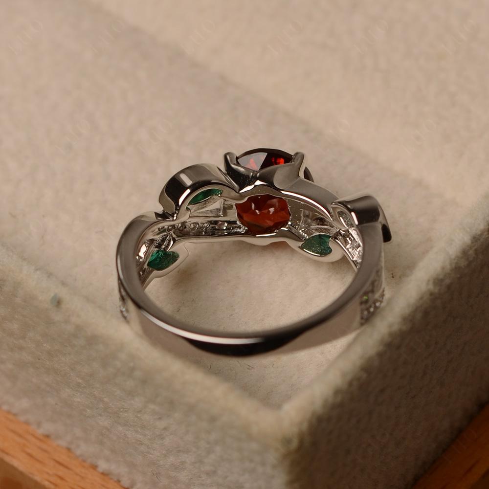 Garnet and Emerald Twisted Leaf Engagement Ring - LUO Jewelry 