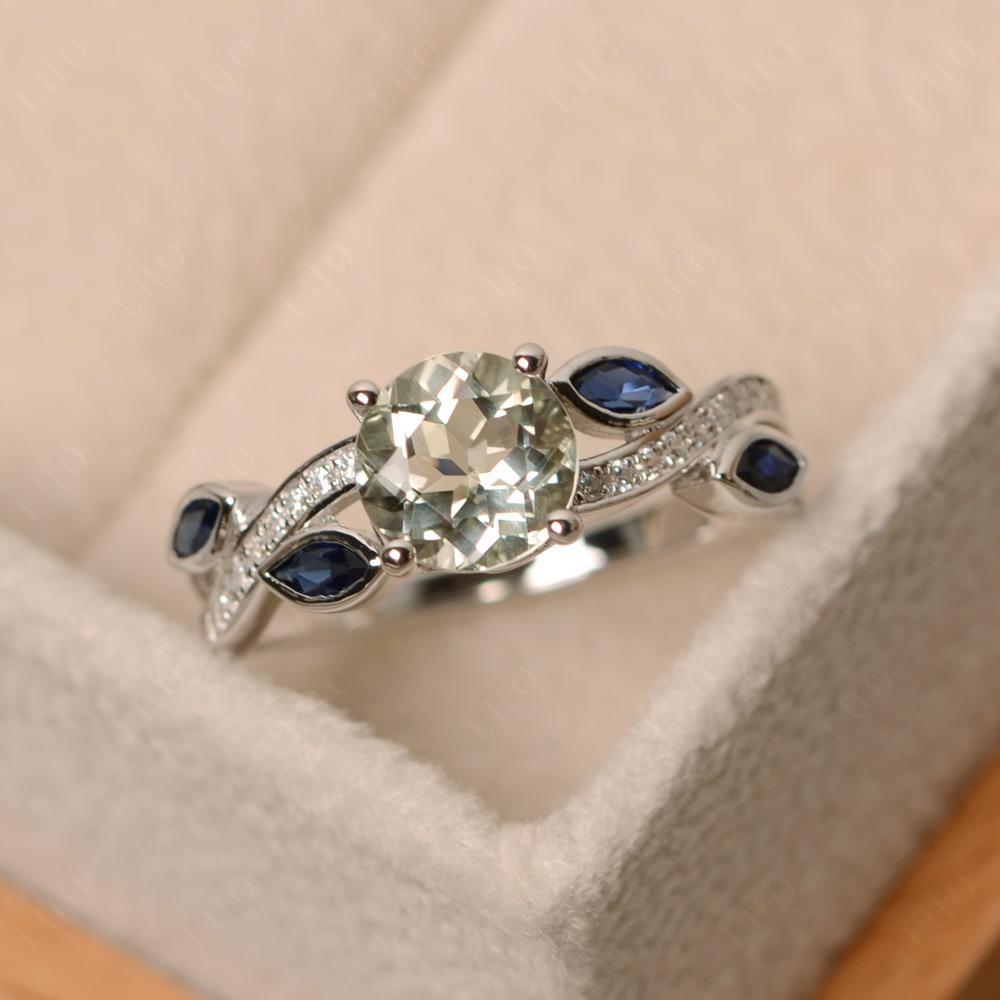 Green Amethyst Leaf Engagement Ring - LUO Jewelry 