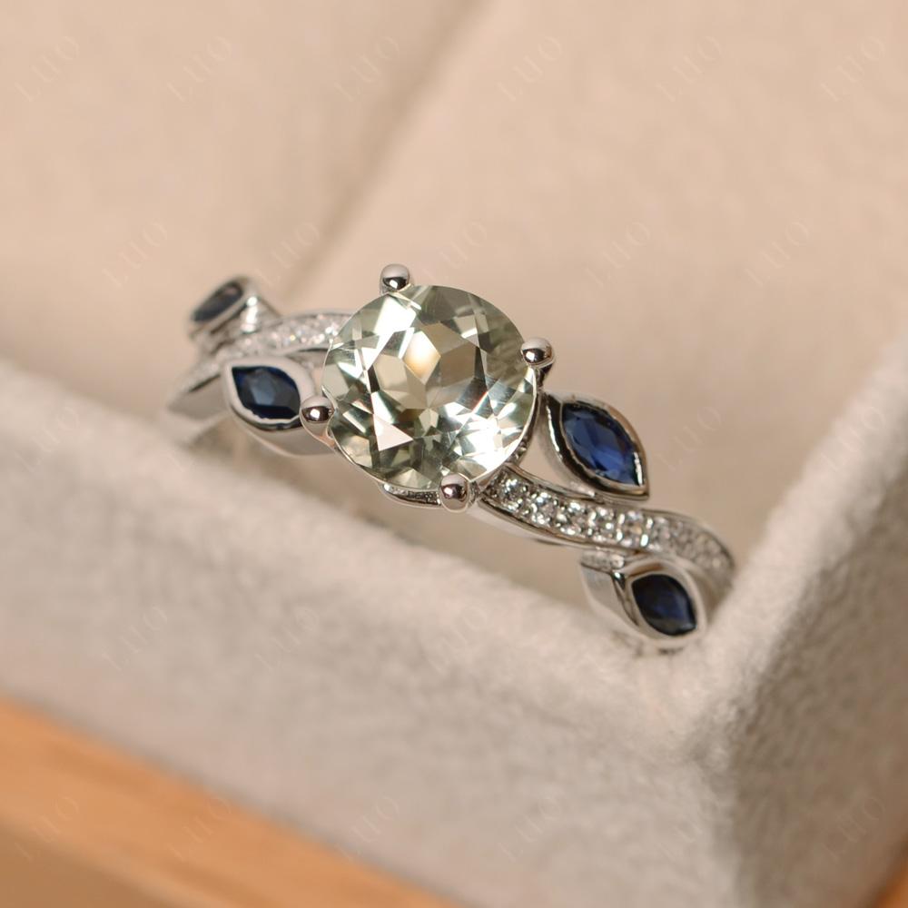 Green Amethyst Leaf Engagement Ring - LUO Jewelry 