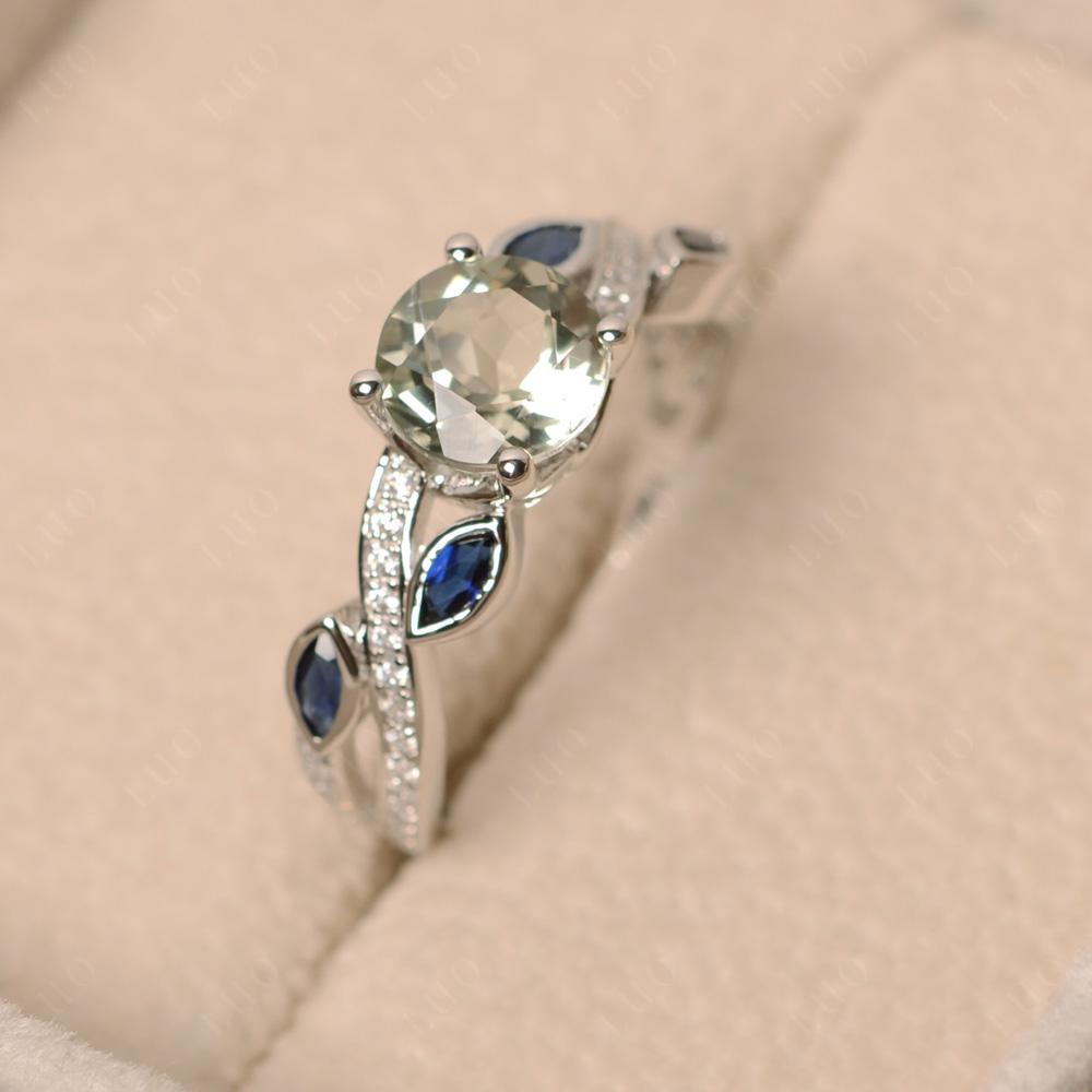 Green Amethyst Leaf Engagement Ring - LUO Jewelry 