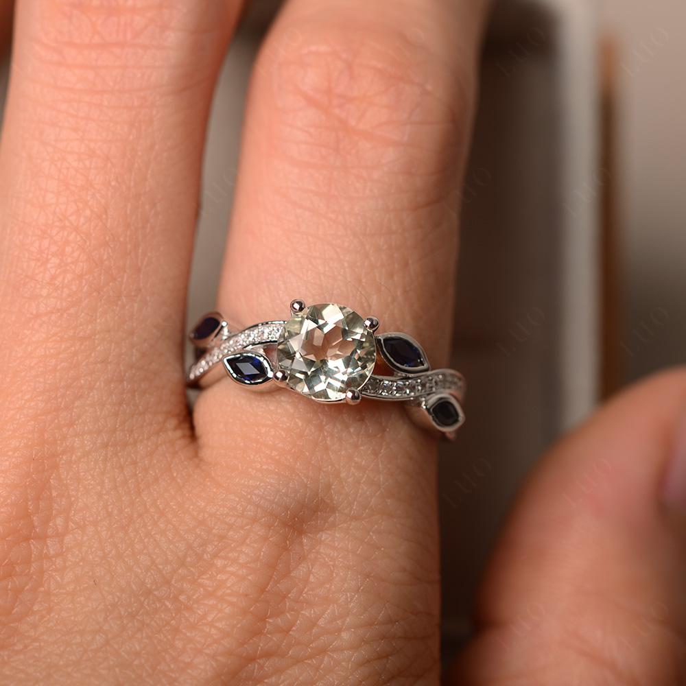 Green Amethyst Leaf Engagement Ring - LUO Jewelry 