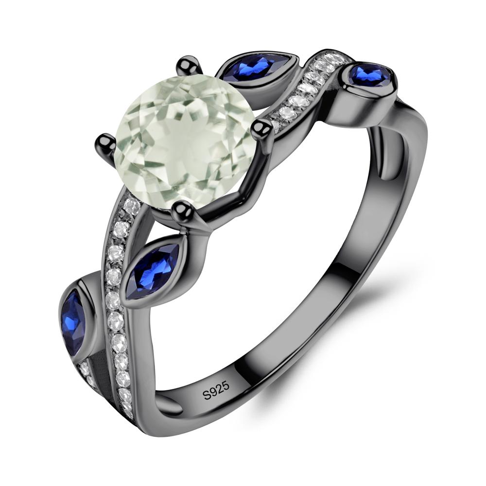 Green Amethyst Leaf Engagement Ring - LUO Jewelry #metal_black finish sterling silver