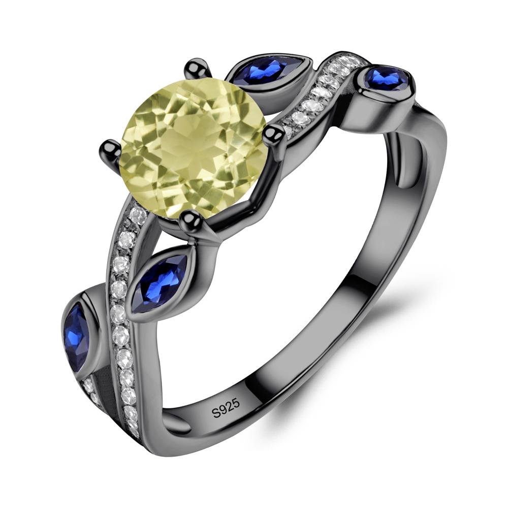 Lemon Quartz Engagement Ring with Leaf - LUO Jewelry #metal_black finish sterling silver