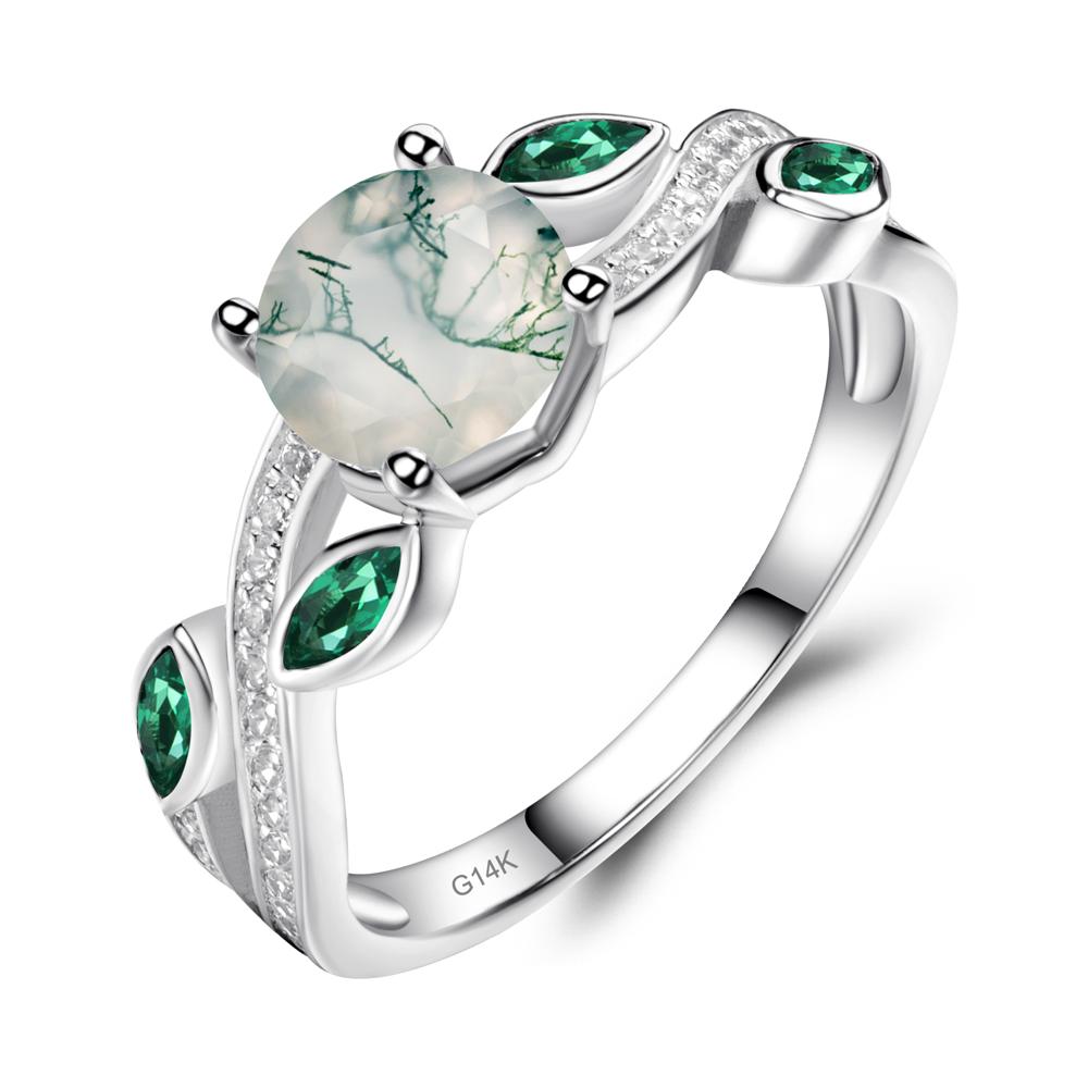 Moss Agate Twisted Leaf Engagement Ring - LUO Jewelry #metal_14k white gold