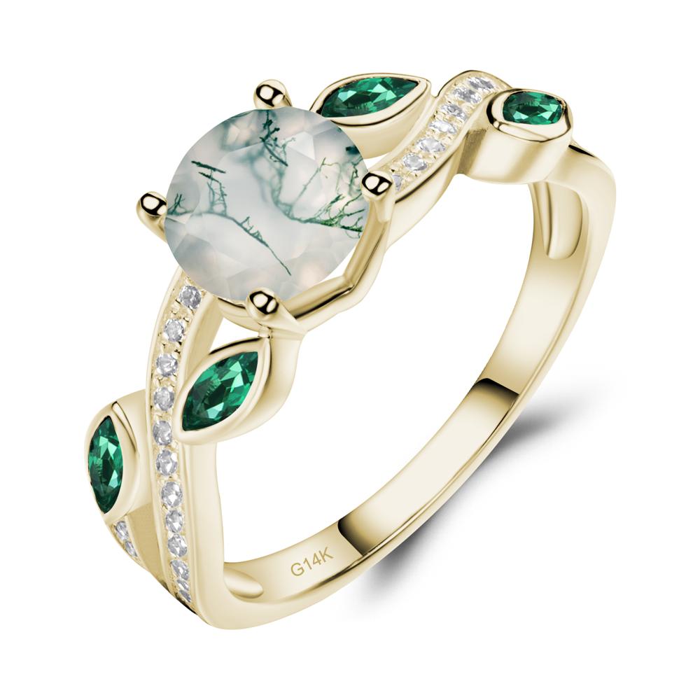 Moss Agate Twisted Leaf Engagement Ring - LUO Jewelry #metal_14k yellow gold