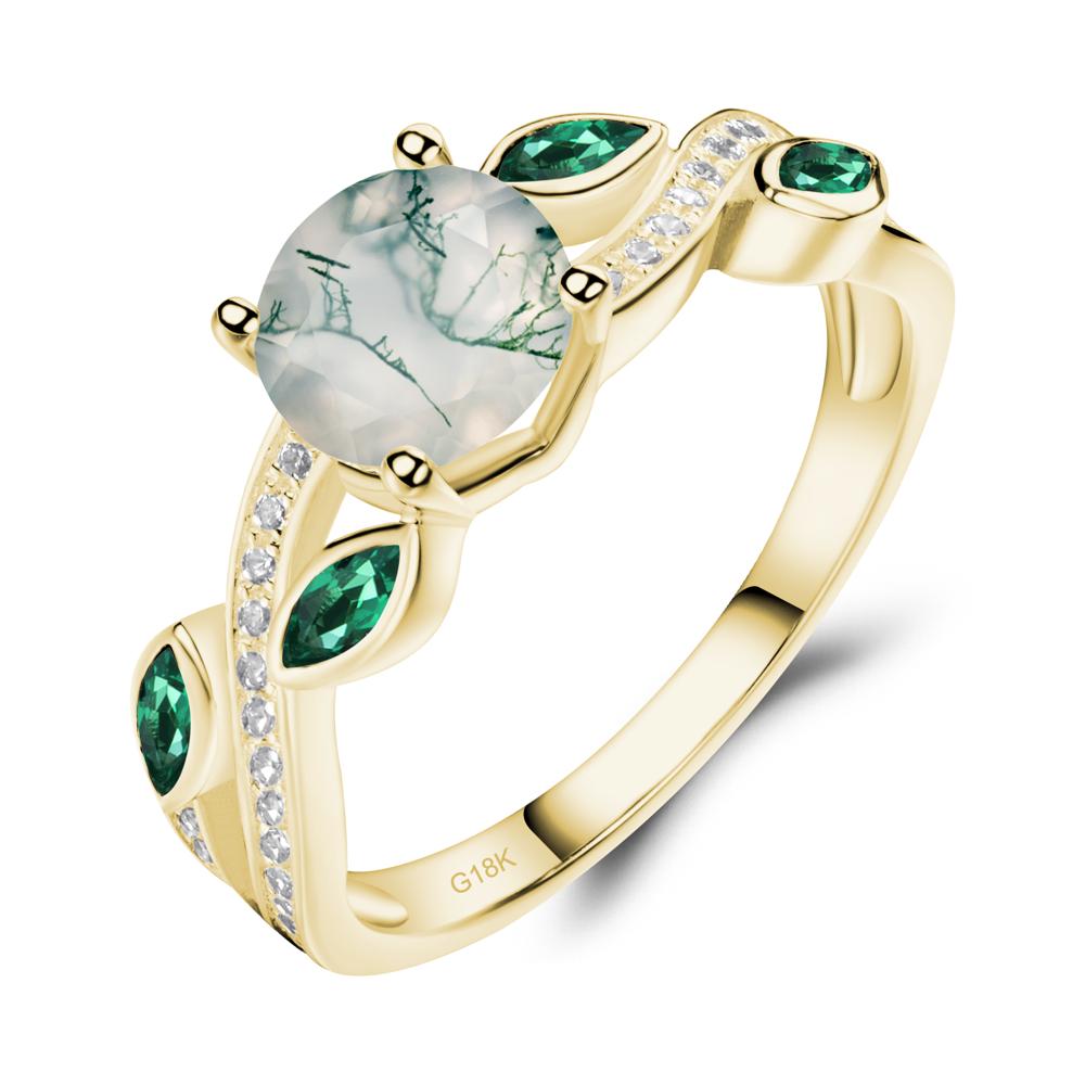 Moss Agate Twisted Leaf Engagement Ring - LUO Jewelry #metal_18k yellow gold